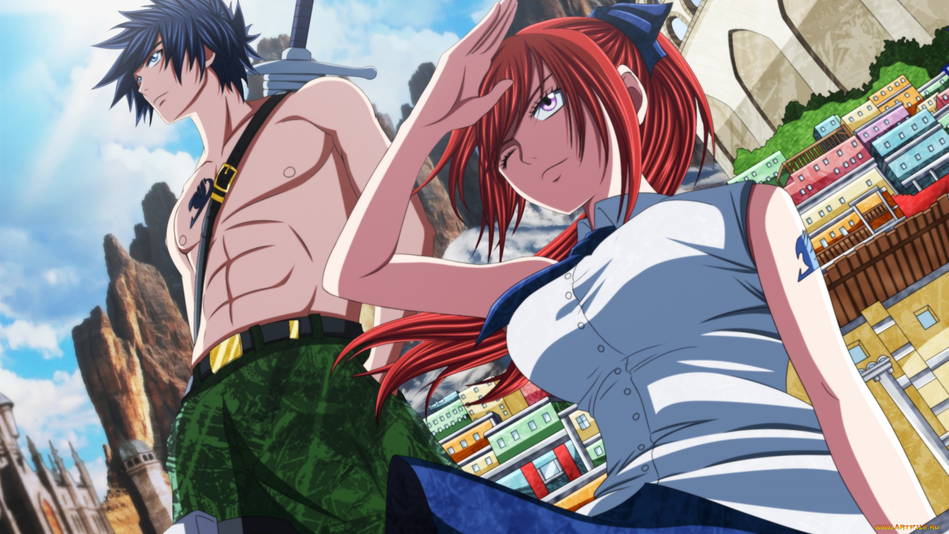 аниме, fairy, tail, эльза, грей