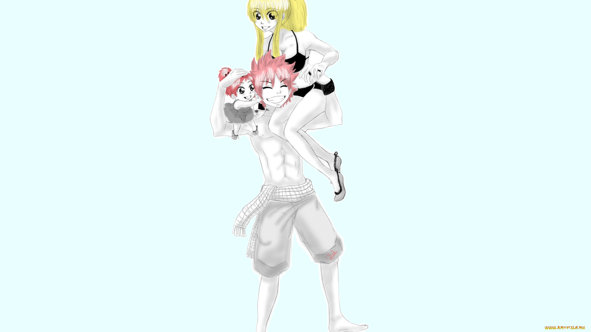 аниме, fairy, tail, люси, девочка, нацу, семья