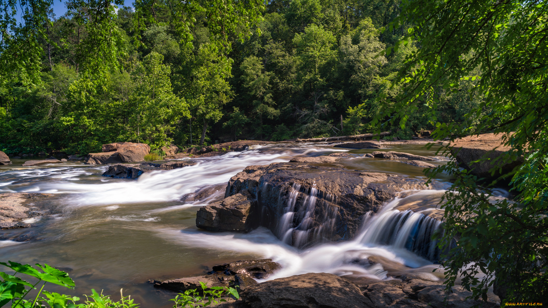 природа, водопады, лес, река