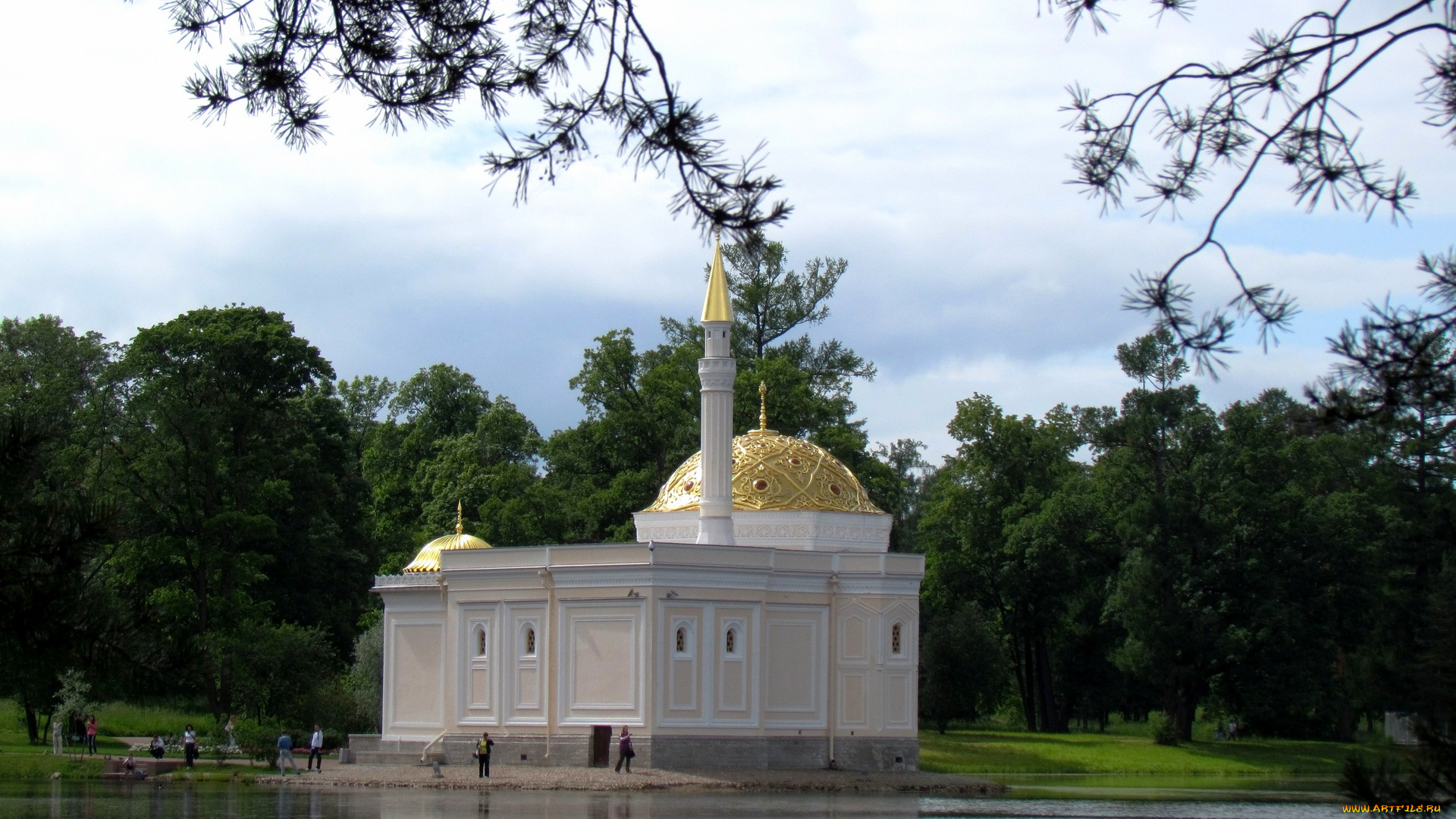 пушкин, города, -, исторические, , архитектурные, памятники, здание, пруд