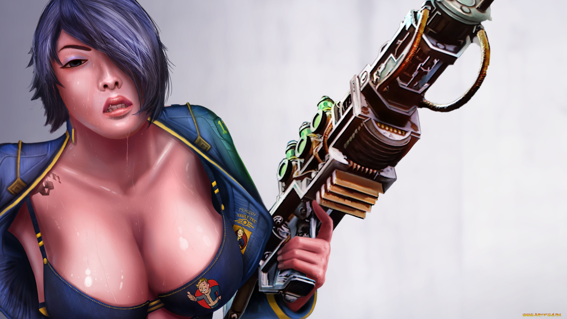 рисованное, комиксы, взгляд, фон, девушка, оружие