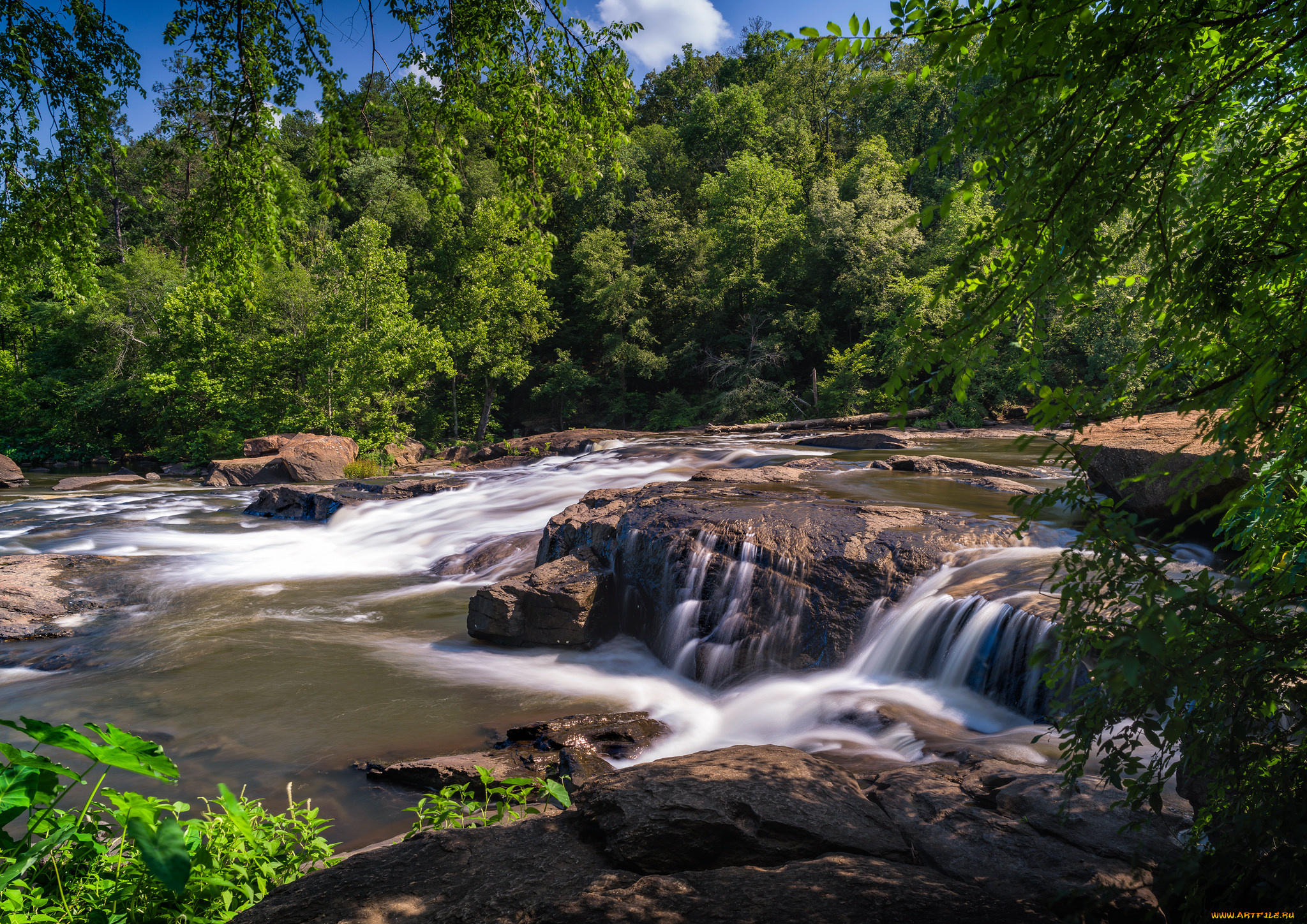 природа, водопады, лес, река