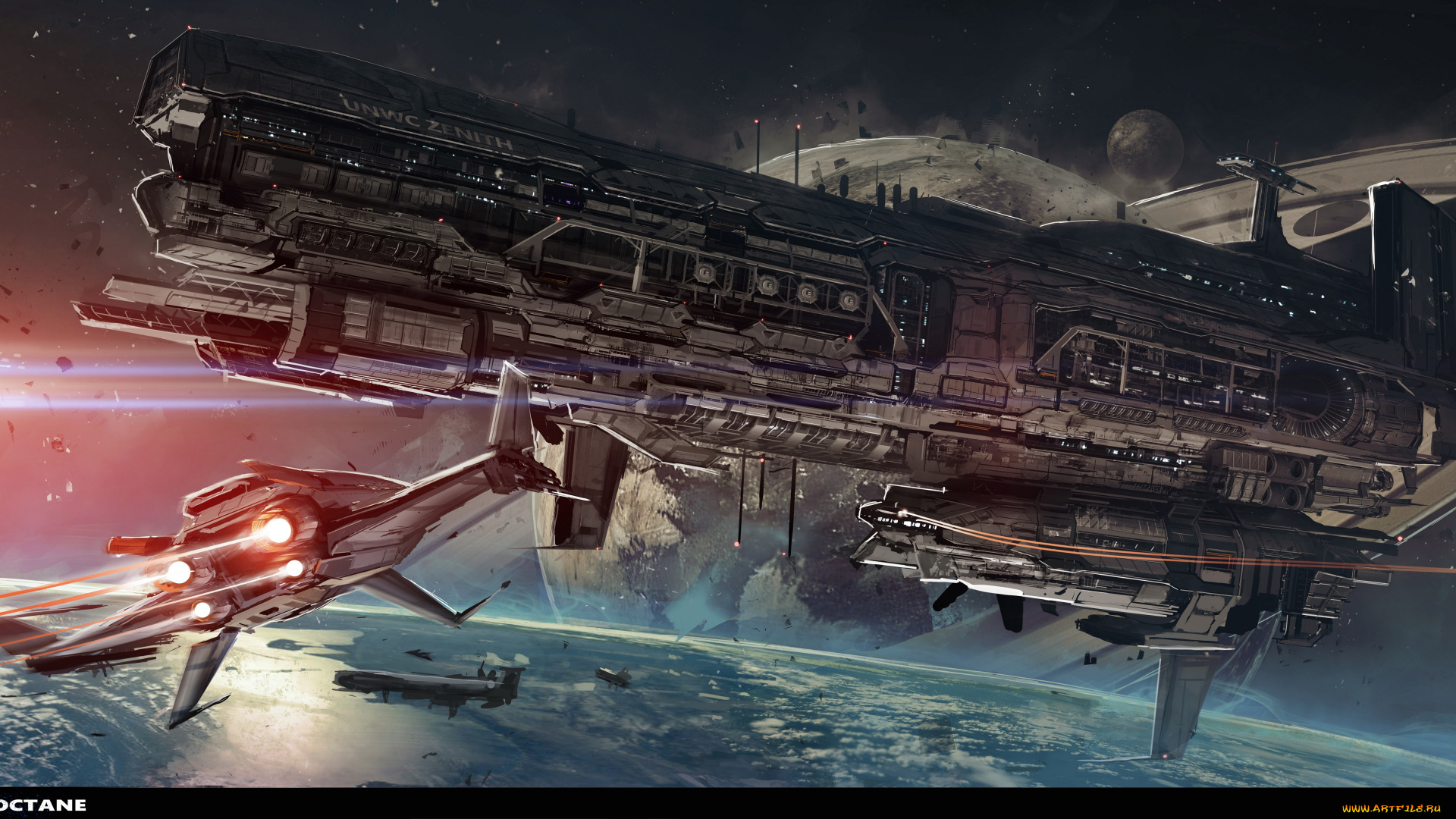 фэнтези, космические, корабли, , звездолеты, , станции, solitary, tower, деревья, скалы, строение, julian, calle, горы, водопад