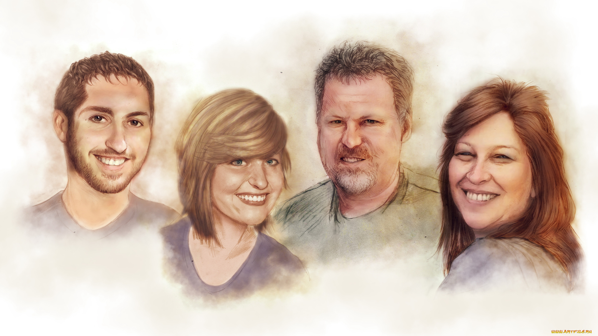 рисованное, люди, взгляд, фон, женщины, мужчины, улыбка