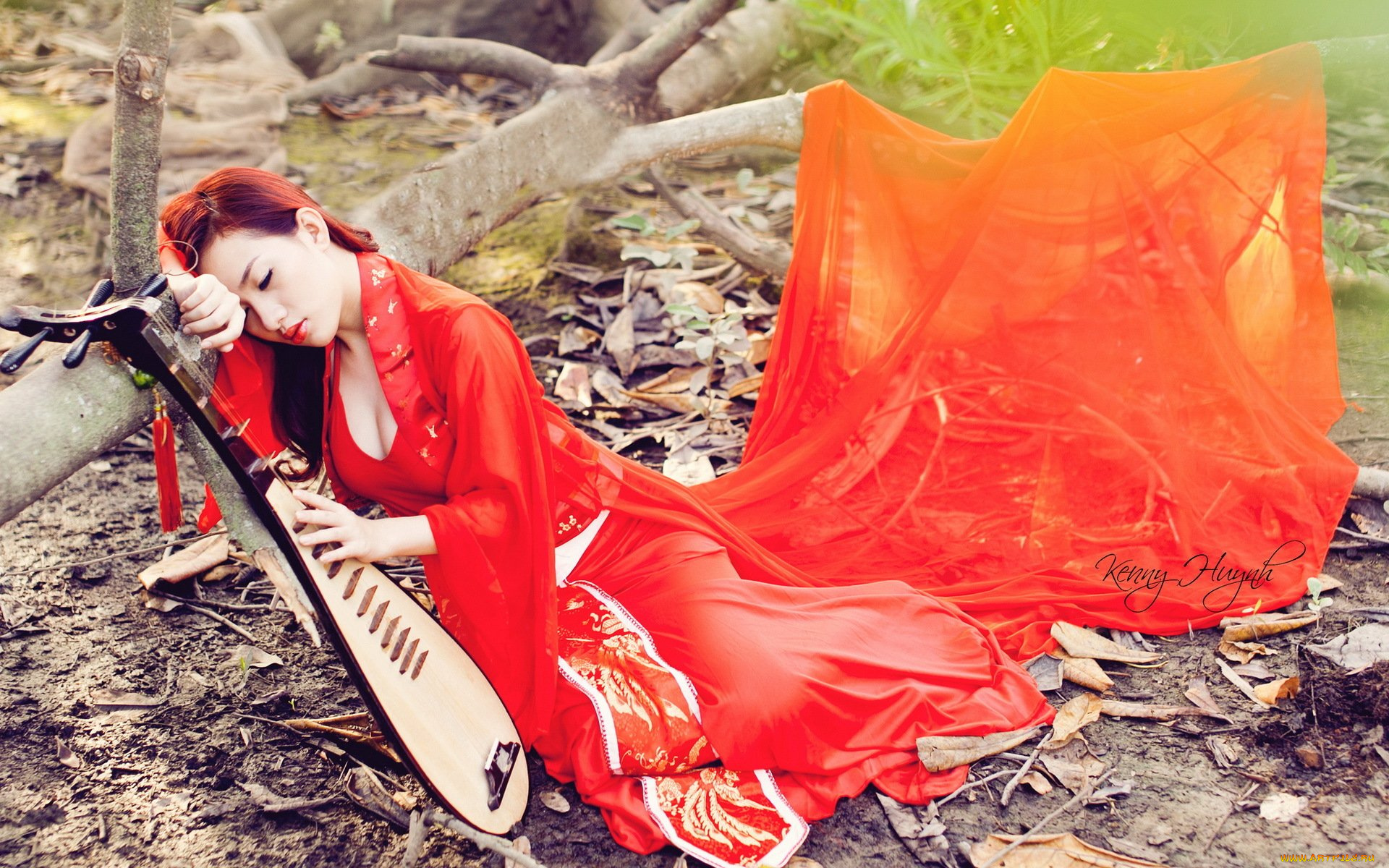 музыка, -другое, инструмент, девушка, дерево