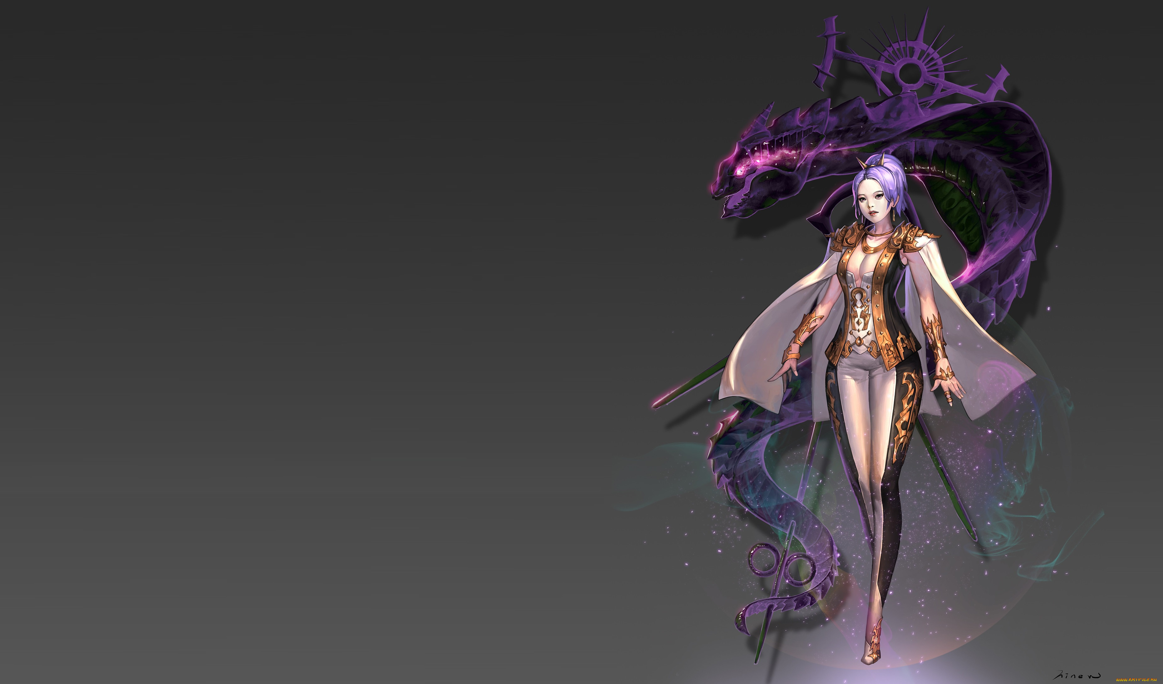 фэнтези, красавицы, и, чудовища, маг, арт, дркон, aizel, hinew, kim, посох, скил, девушка, дизайн, костюма