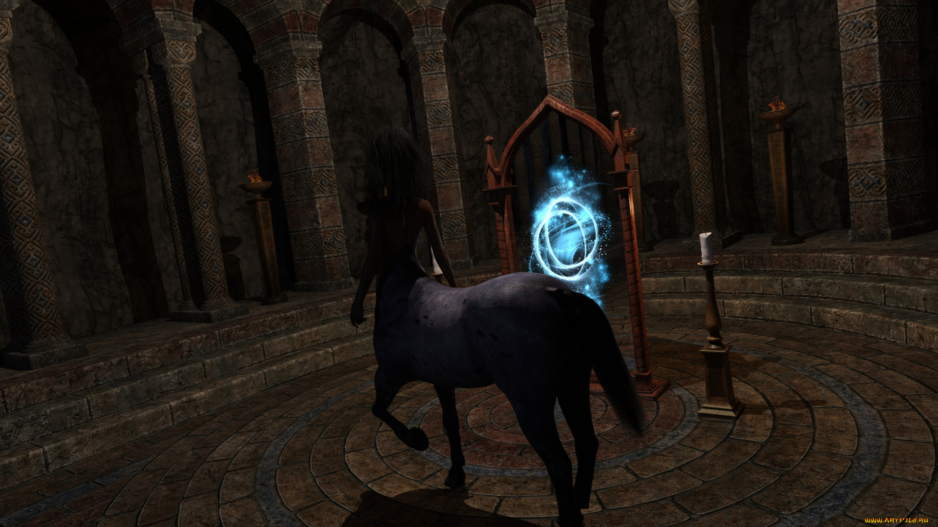 3д, графика, существа, , creatures, кентавр, фон, взгляд, девушка