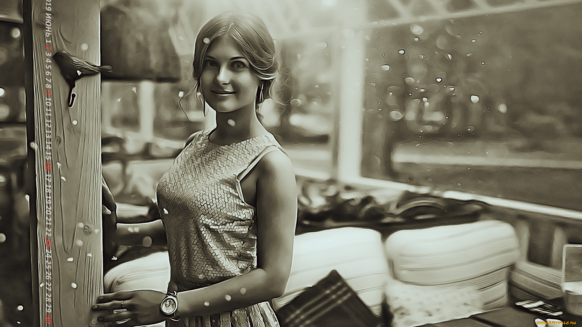 календари, компьютерный, дизайн, боке, помещение, девушка, улыбка