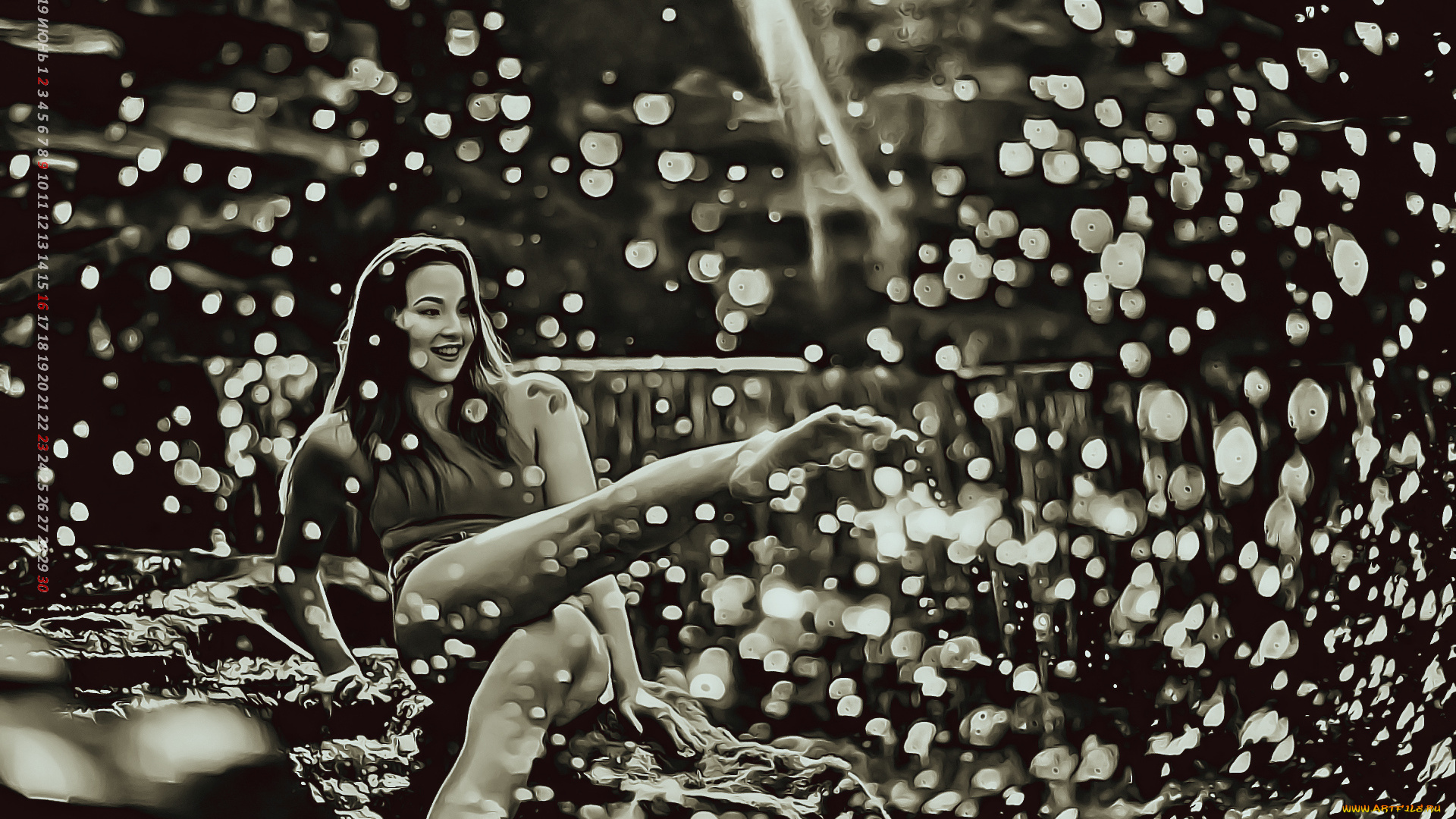 календари, компьютерный, дизайн, девушка, брызги, капля, вода
