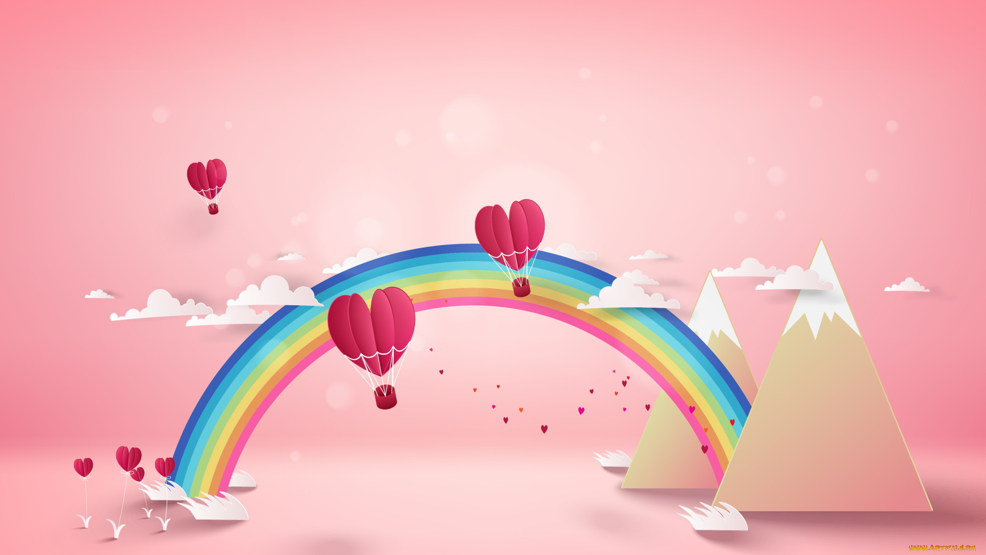 векторная, графика, сердечки, , hearts, сердечки, радуга, горы