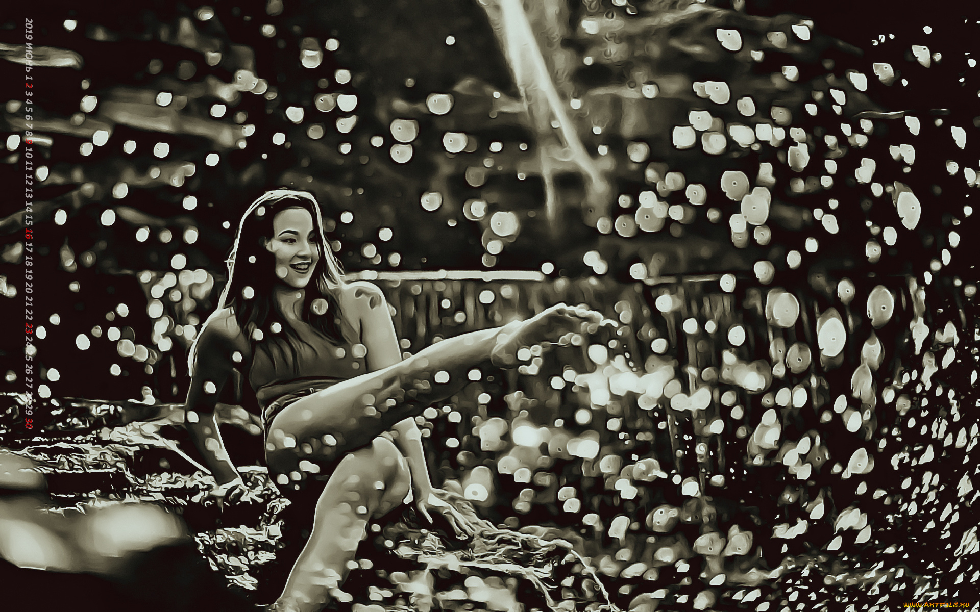 календари, компьютерный, дизайн, девушка, брызги, капля, вода