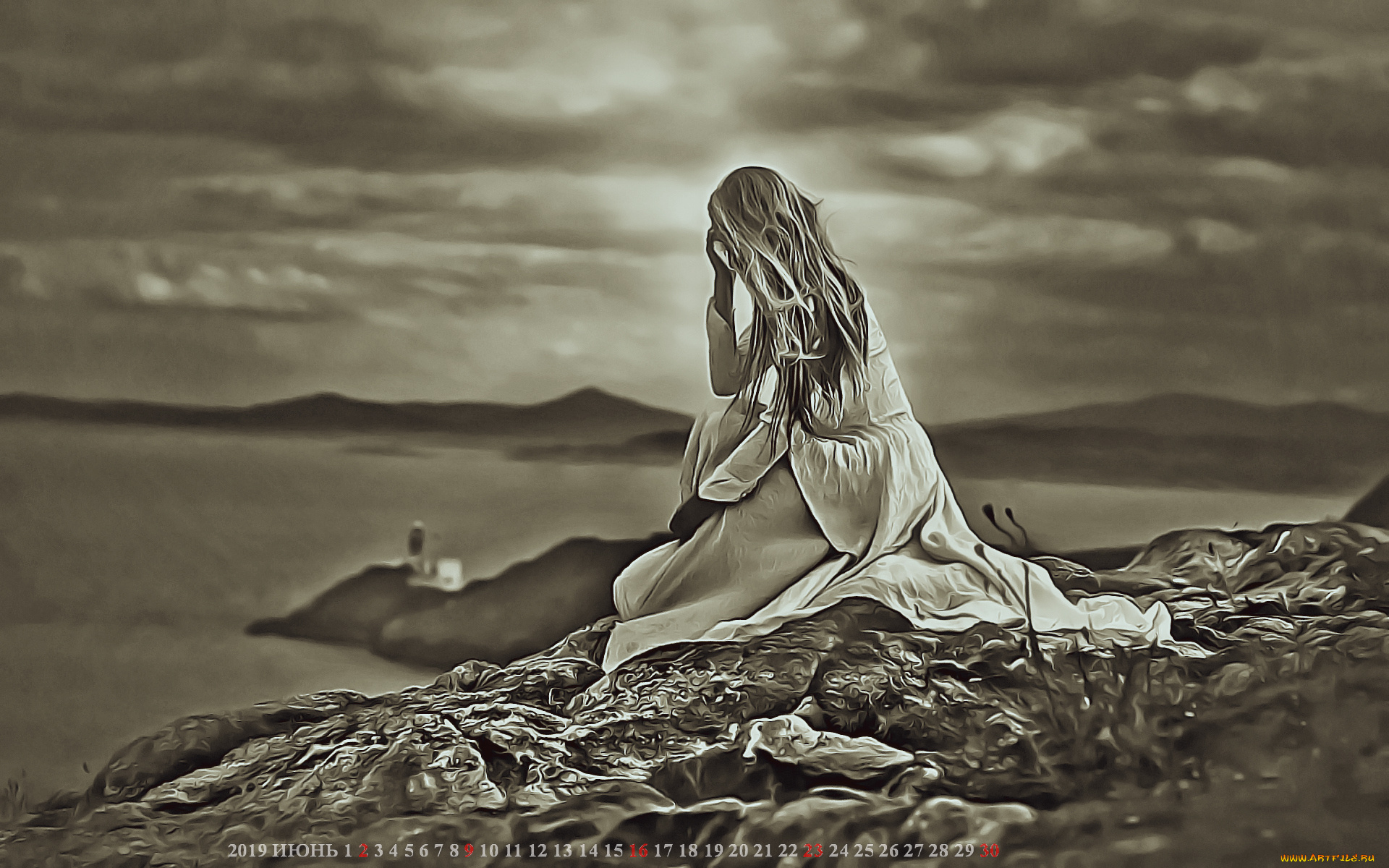 календари, компьютерный, дизайн, ожидание, сидеть, маяк, водоем, девушка