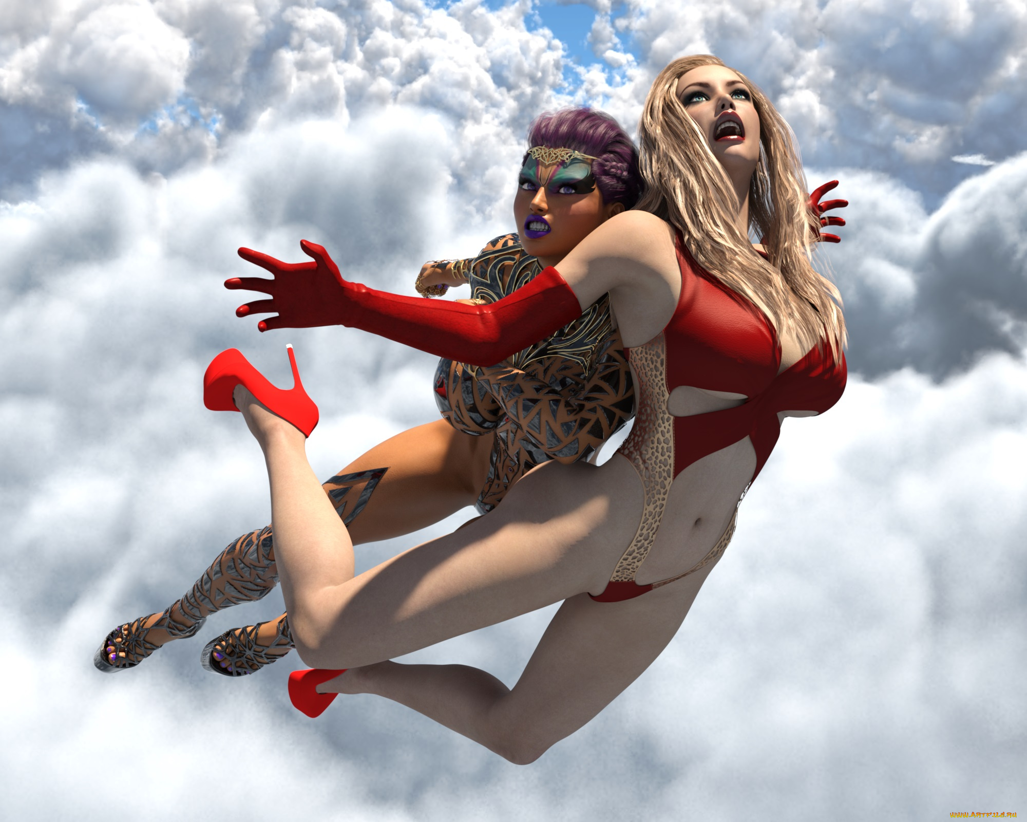 3д, графика, фантазия, , fantasy, девушки, взгляд, фон