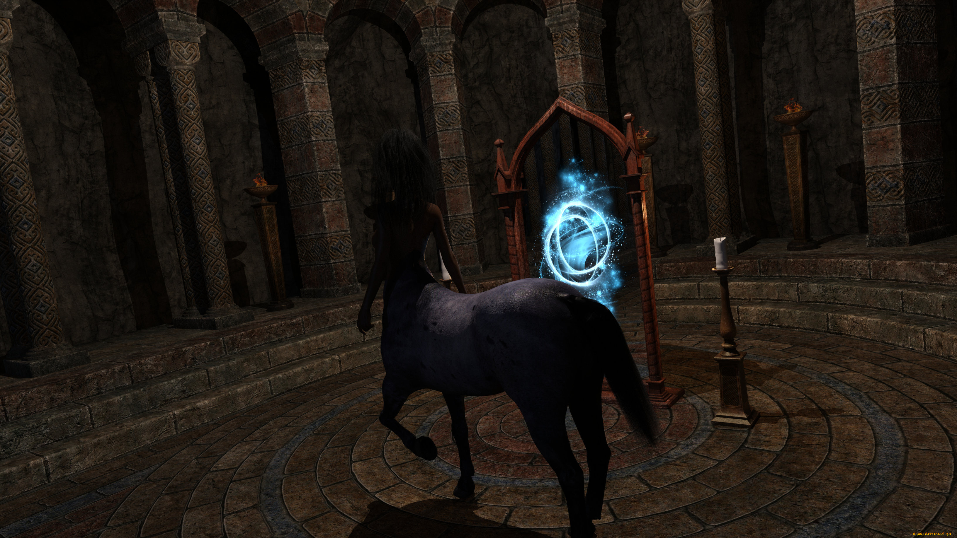 3д, графика, существа, , creatures, кентавр, фон, взгляд, девушка