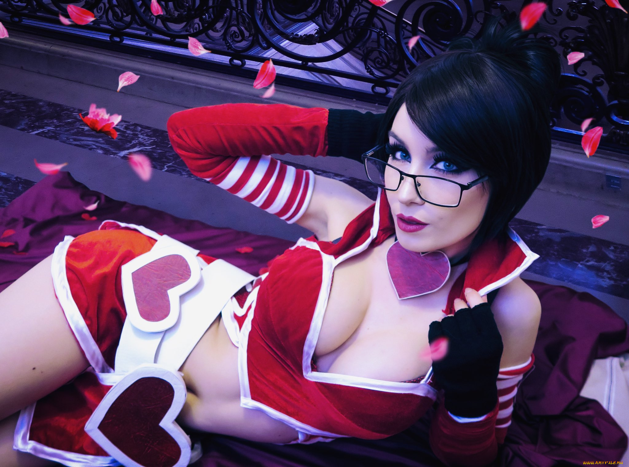 девушки, -, креатив, , косплей, брюнетка, очки, костюм, сердечки, beau, peep