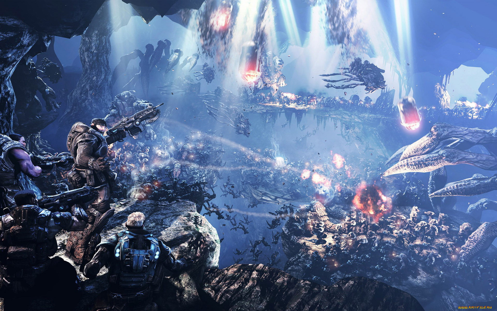 видео, игры, gears, of, war, 2, армии, монстры, бой