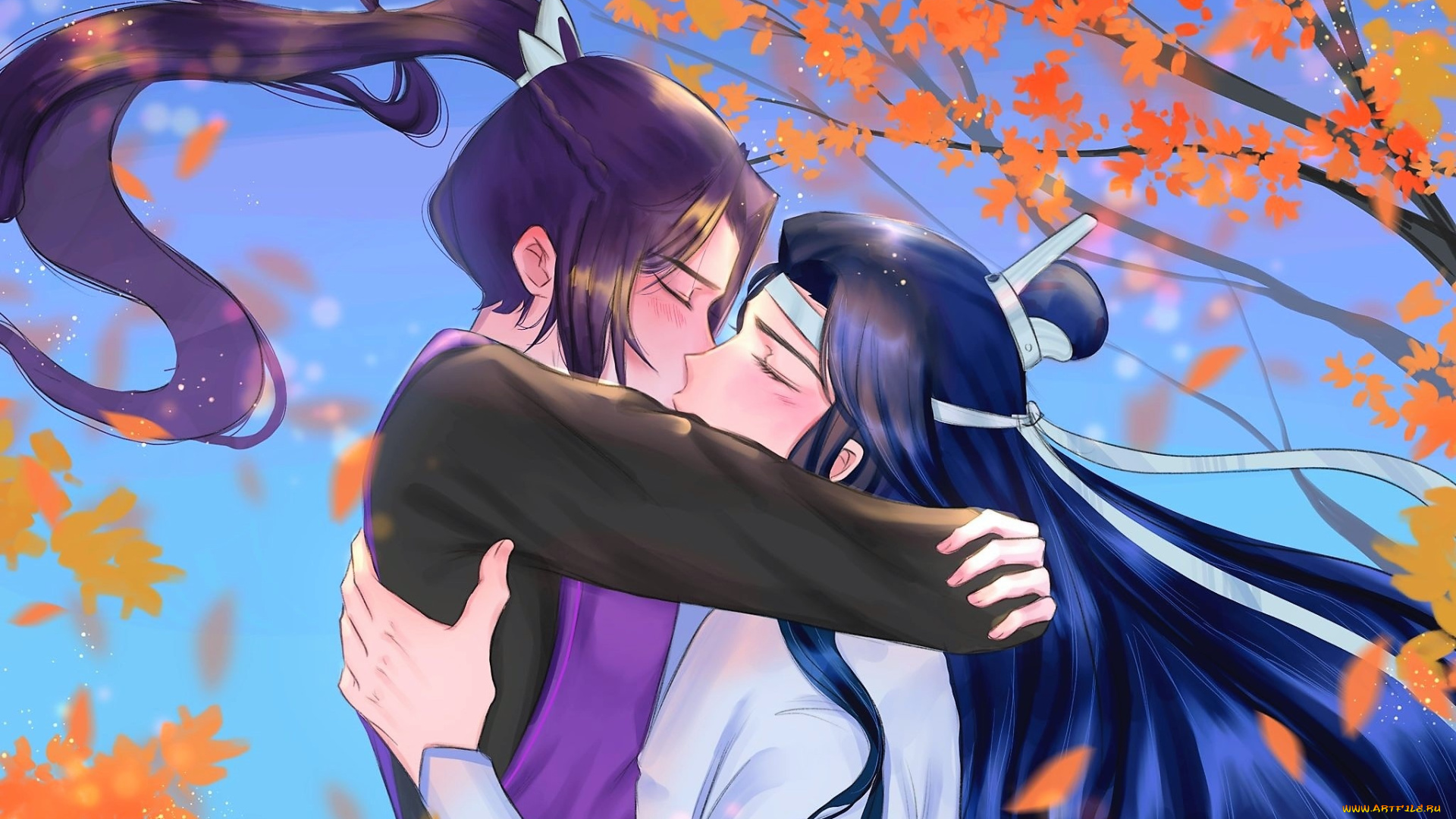 аниме, mo, dao, zu, shi, цзян, чэн, лань, сичэнь, поцелуй, осень