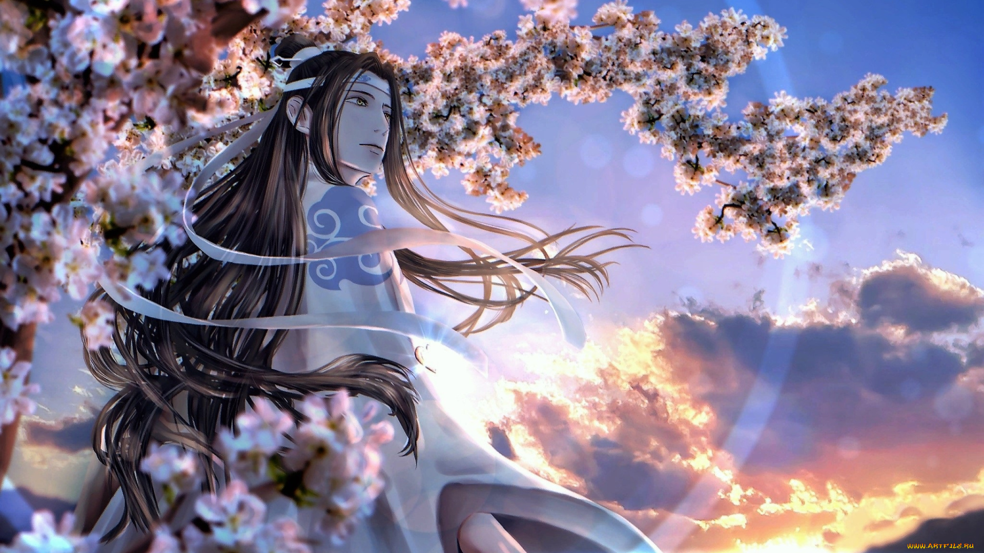 аниме, mo, dao, zu, shi, лань, ванцзы, цветение, деревья