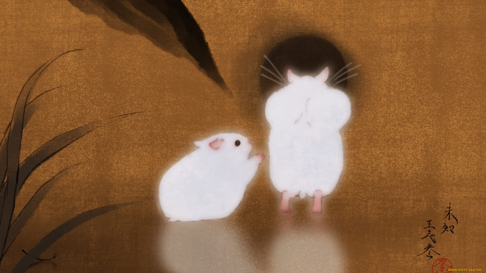 рисованное, животные, хомяки, белые, нора