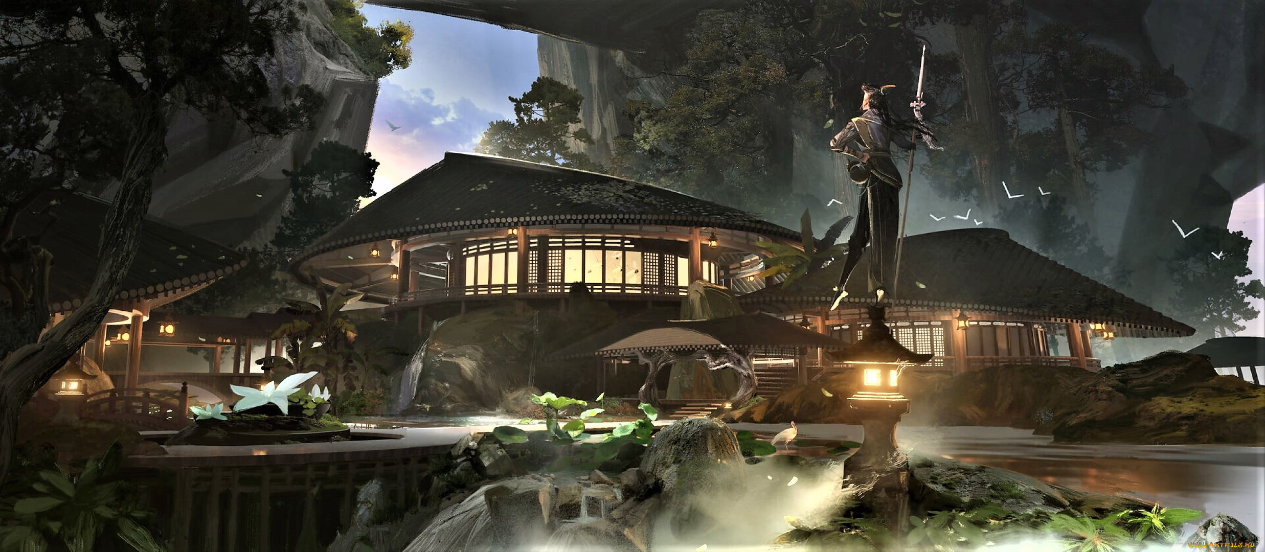 рисованное, кино, , мультфильмы, дома, река, статуя, скалы, деревья