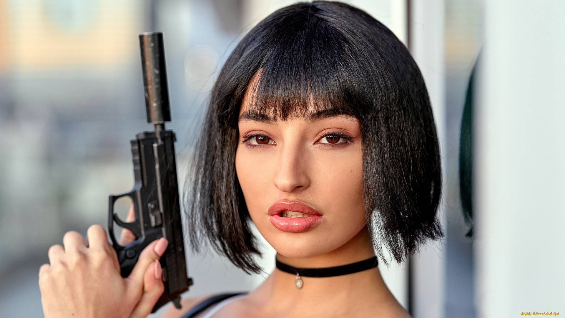 девушки, emily, willis, пистолет