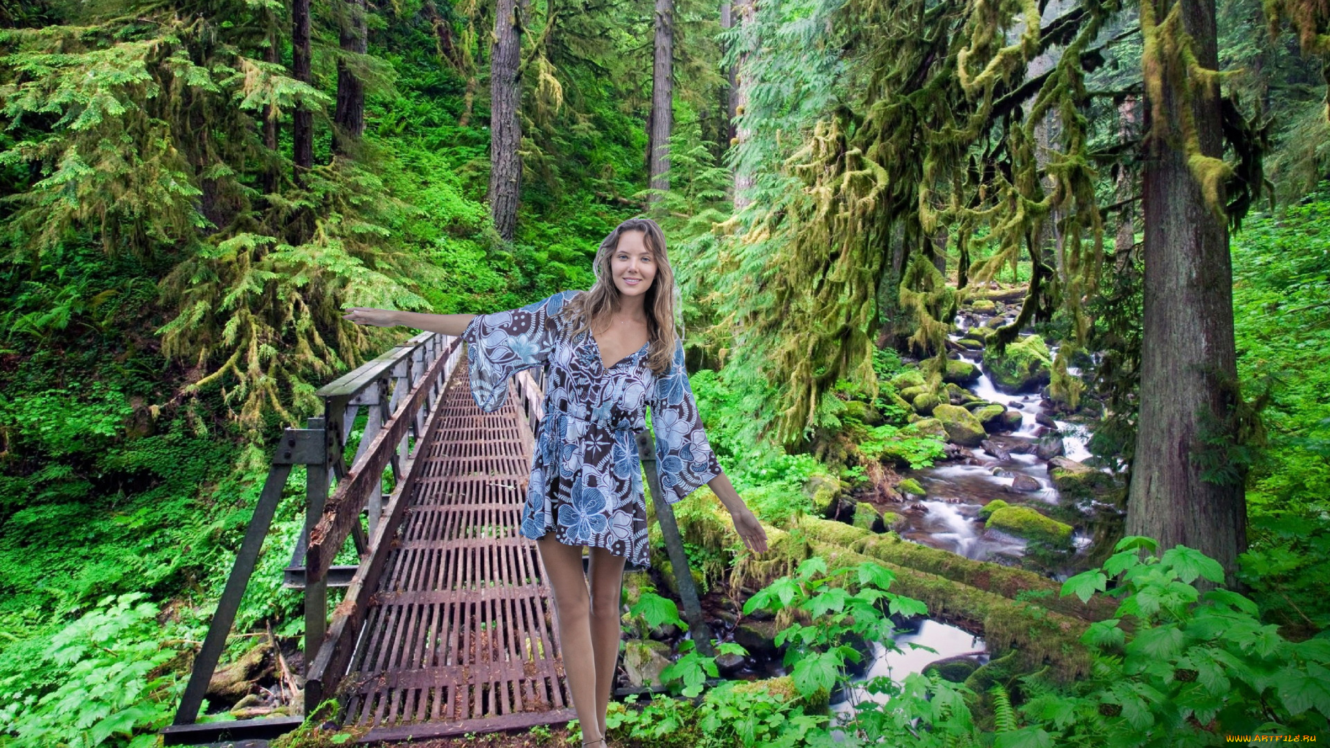 девушки, katya, clover, , катя, скаредина, лес, ручей, мостик, платье