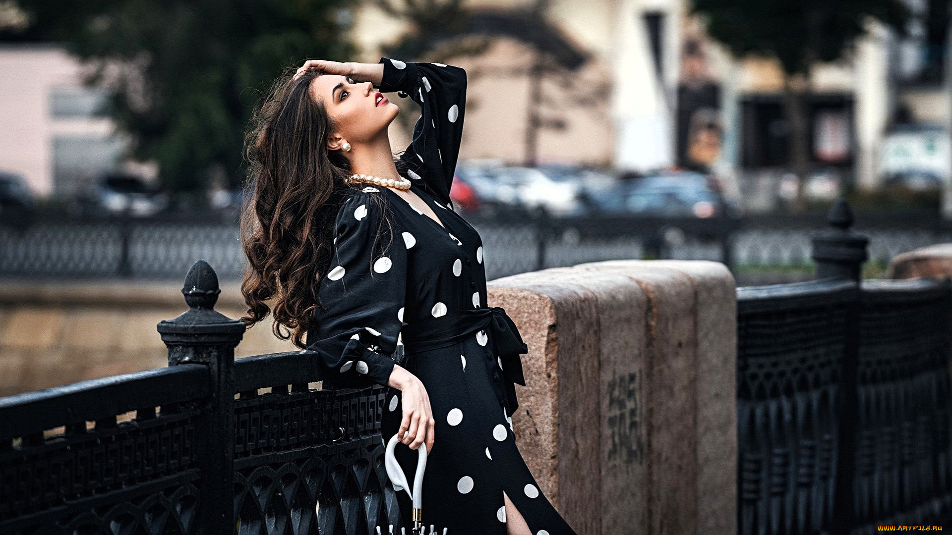 девушки, -, брюнетки, , шатенки, шатенка, платье, мост, город