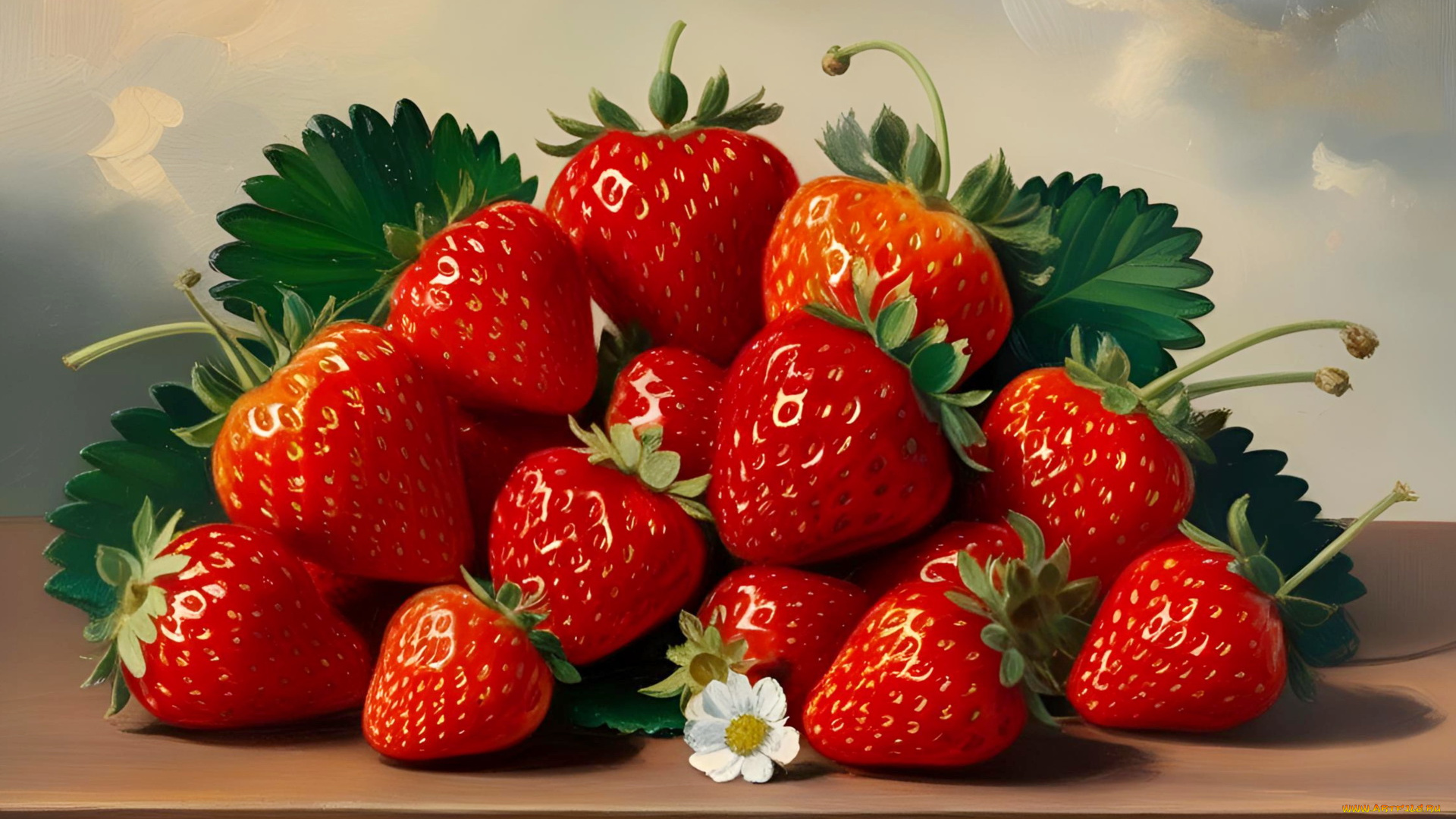 рисованное, еда, клубника