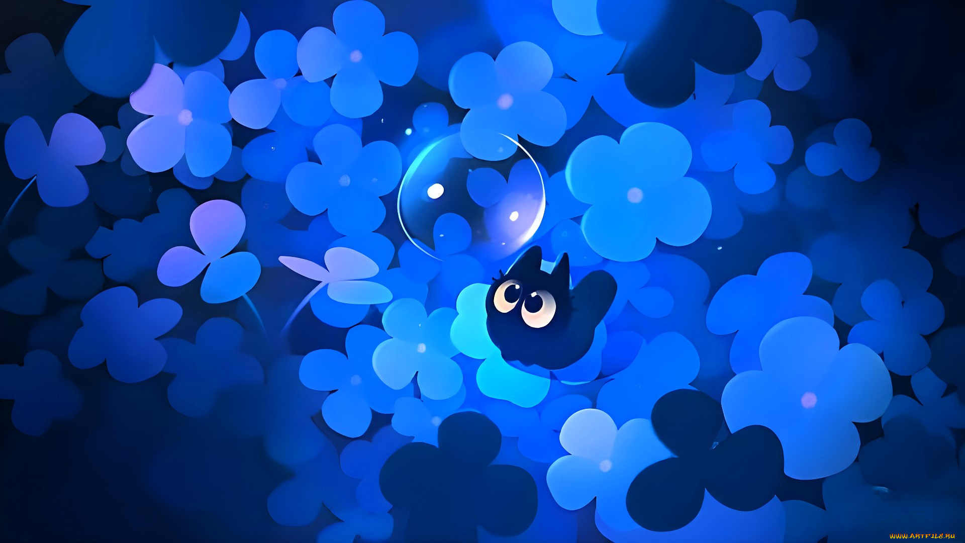 рисованное, животные, , коты, кот, глаза, пузырь, цветы