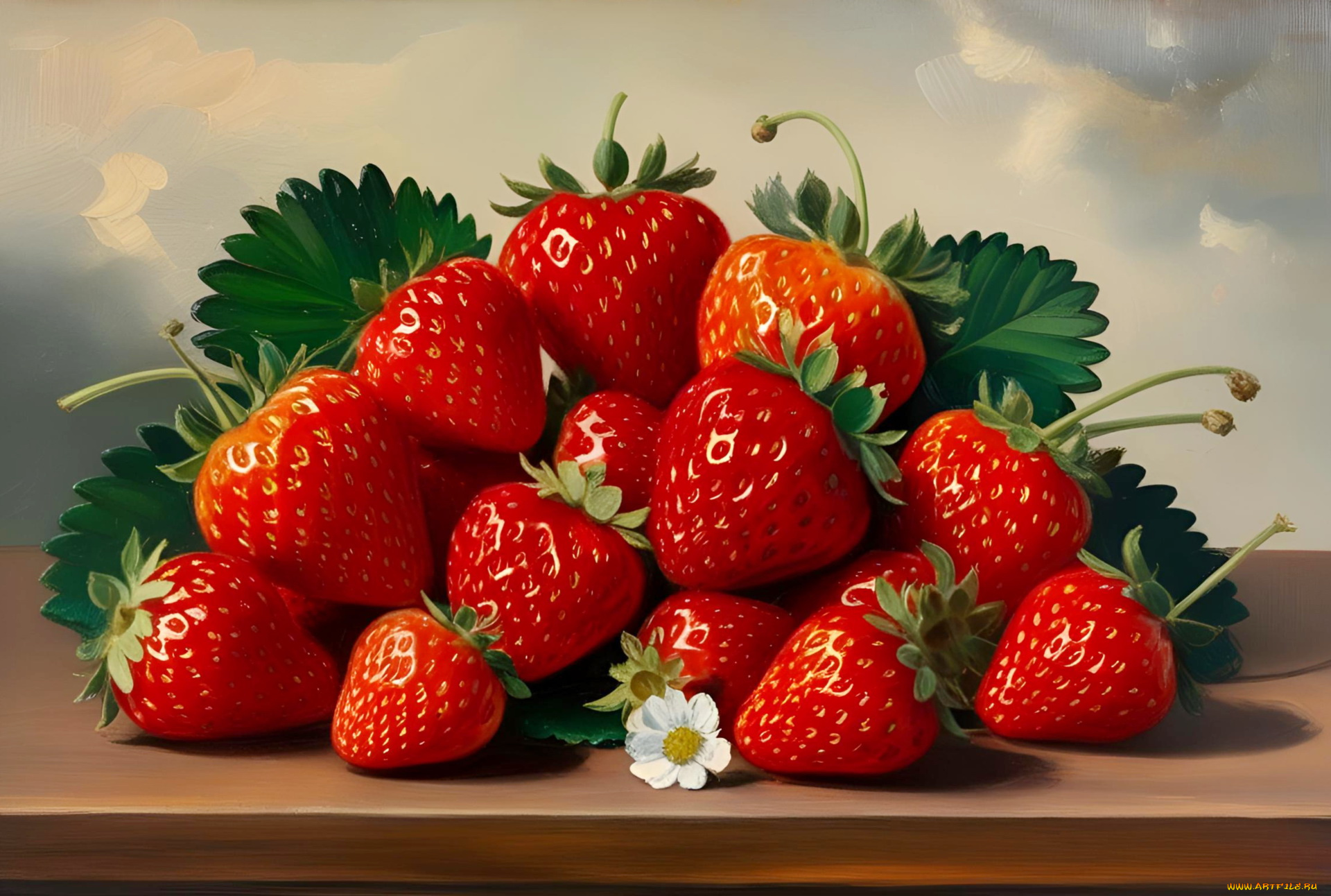 рисованное, еда, клубника