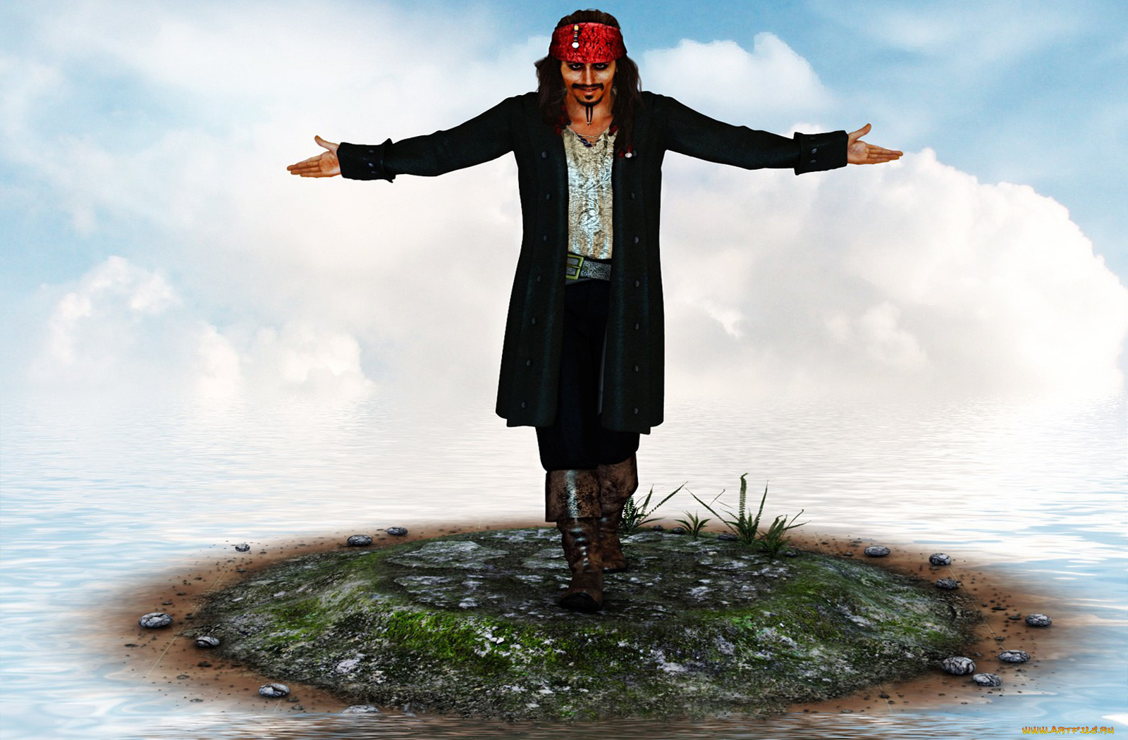 3д, графика, people, люди, пират, остров