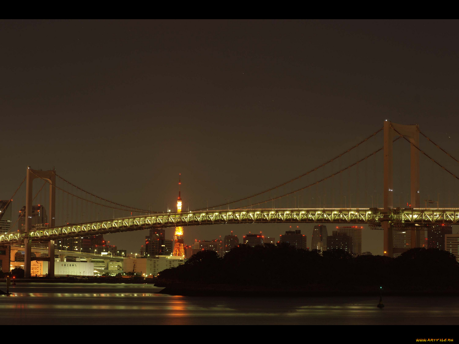 города, мосты, ночь, река