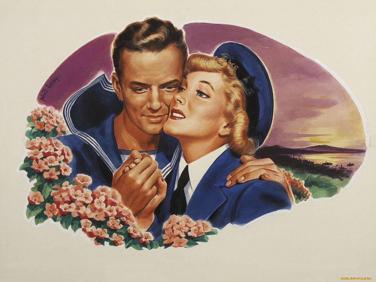 рисованные, люди, цветы, женщина, мужчина