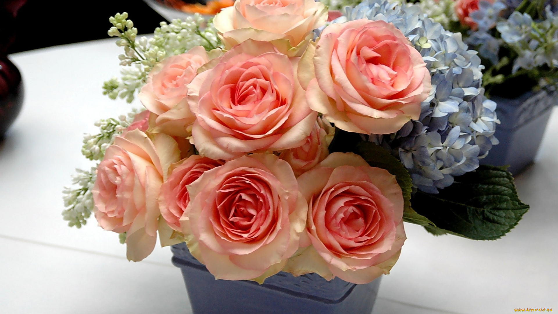 цветы, букеты, композиции, розы, гортензия, сирень