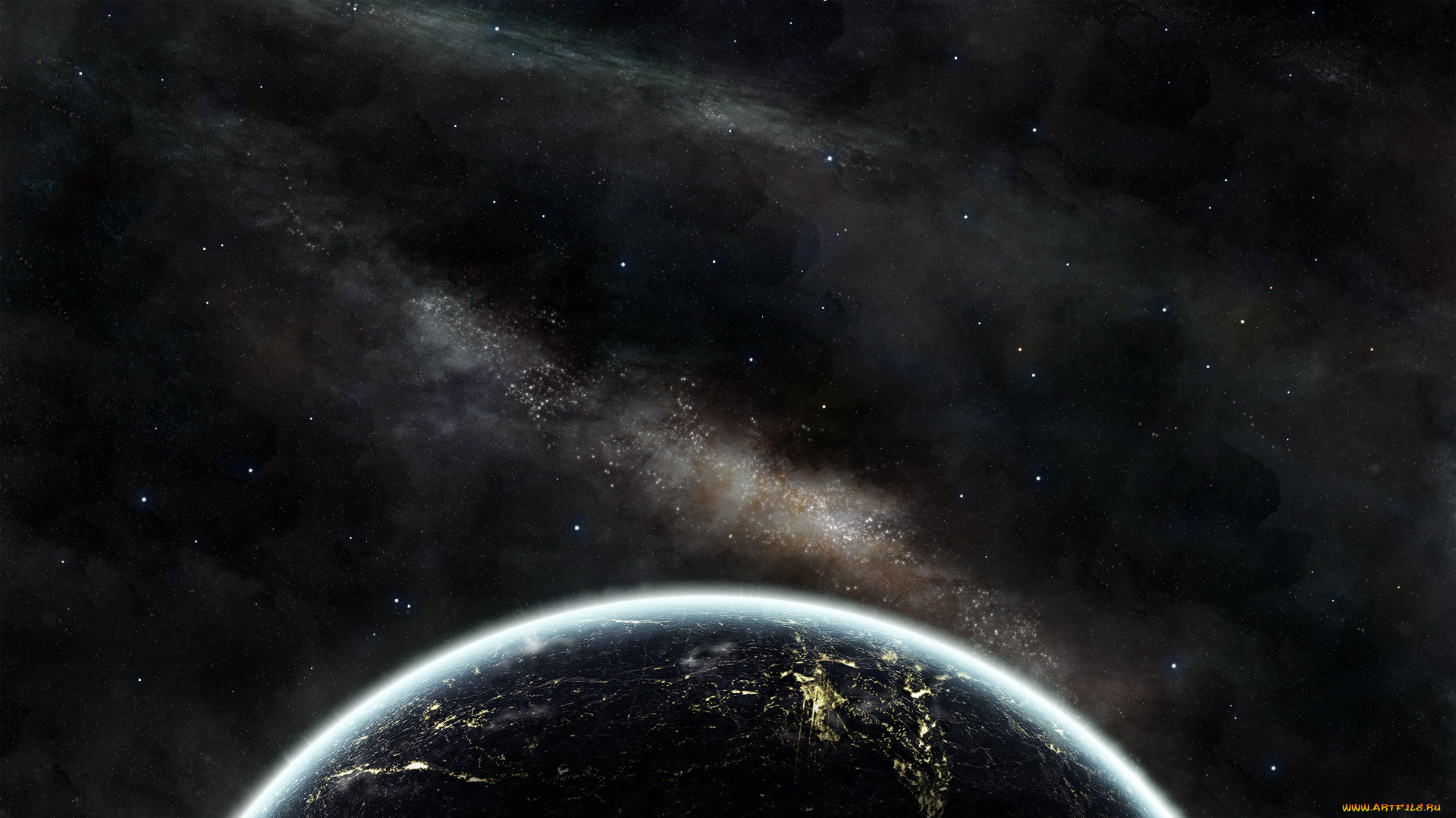космос, арт, галактика, планета