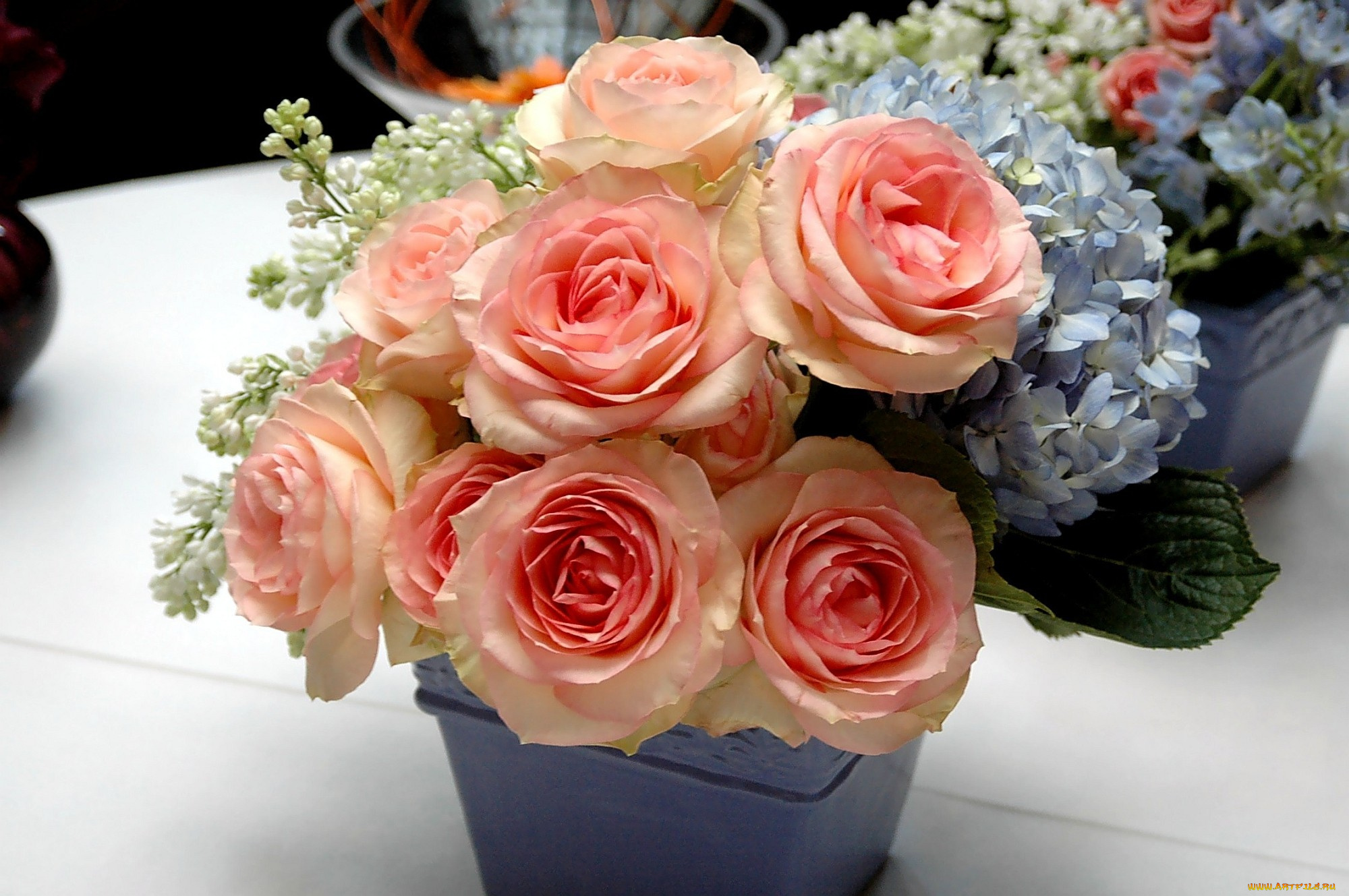 цветы, букеты, композиции, розы, гортензия, сирень