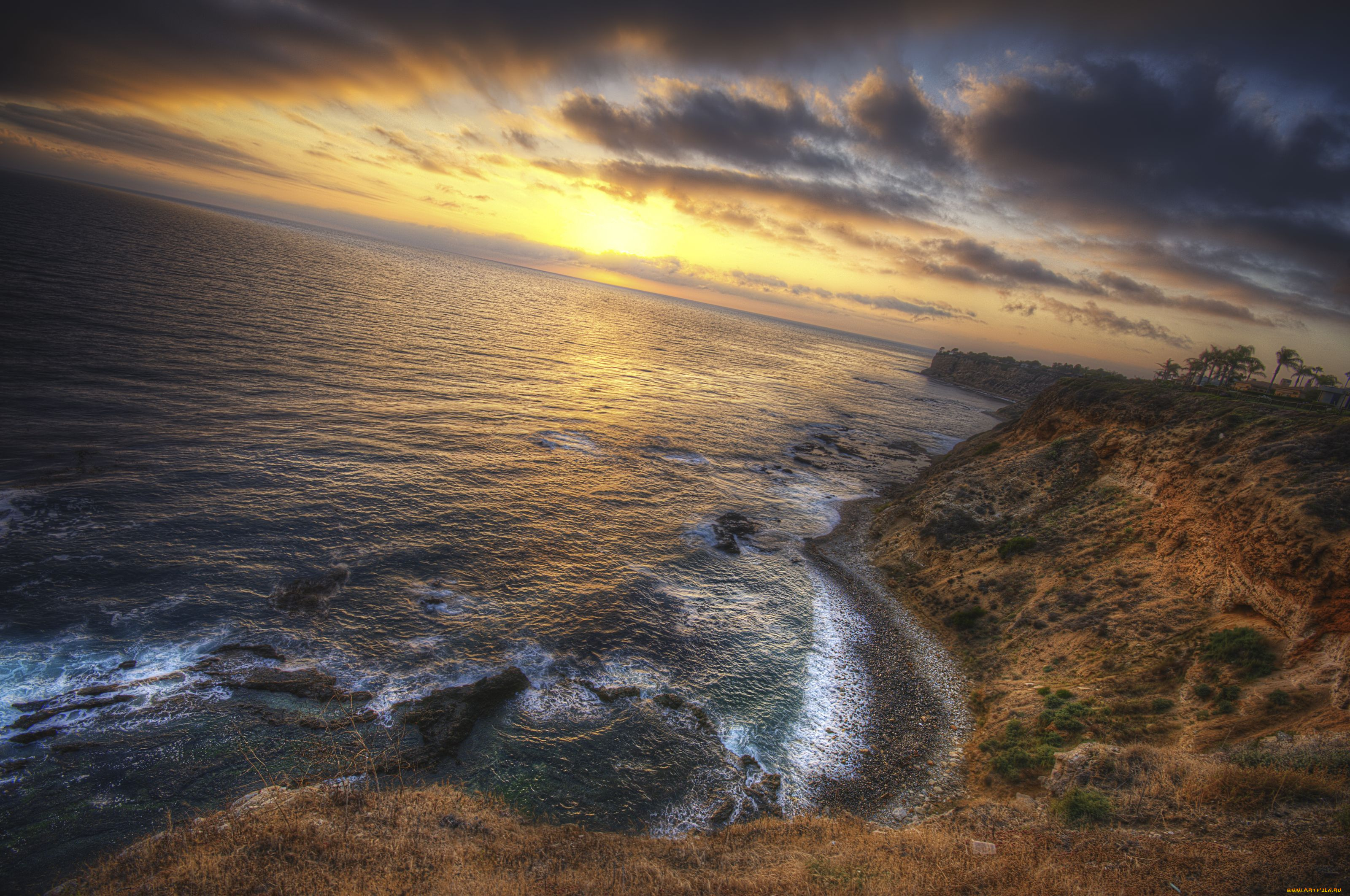 природа, восходы, закаты, закат, берег, море, hdr