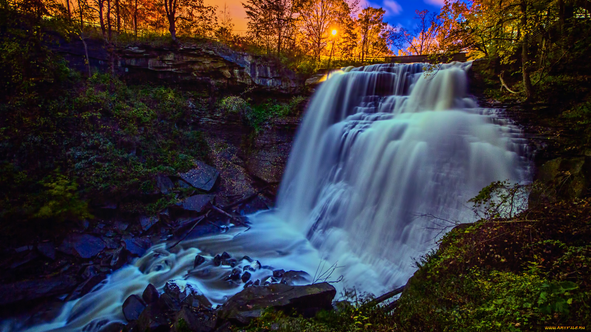brandywine, falls, cuyahoga, valley, national, park, ohio, природа, водопады, огайо, закат, поток