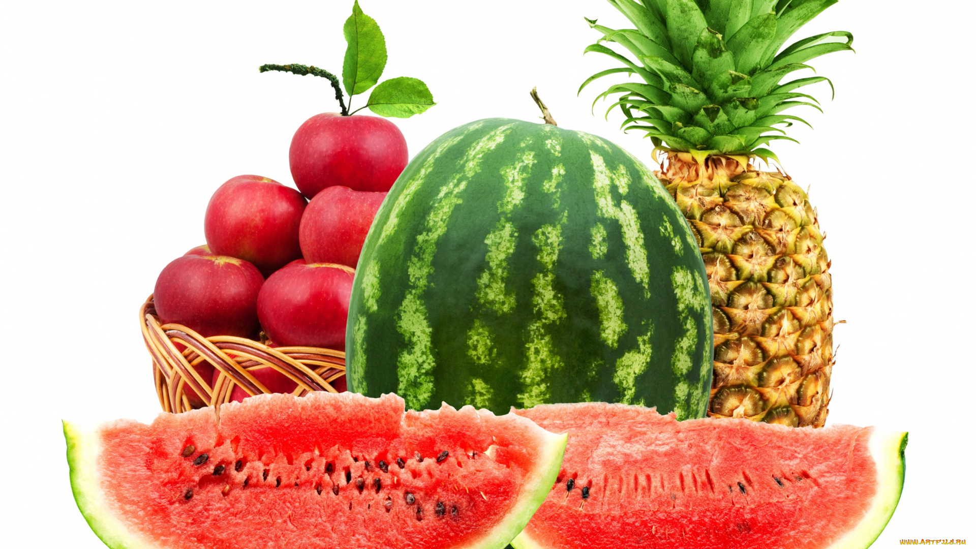 еда, фрукты, ягоды, яблоки, ананас, арбуз