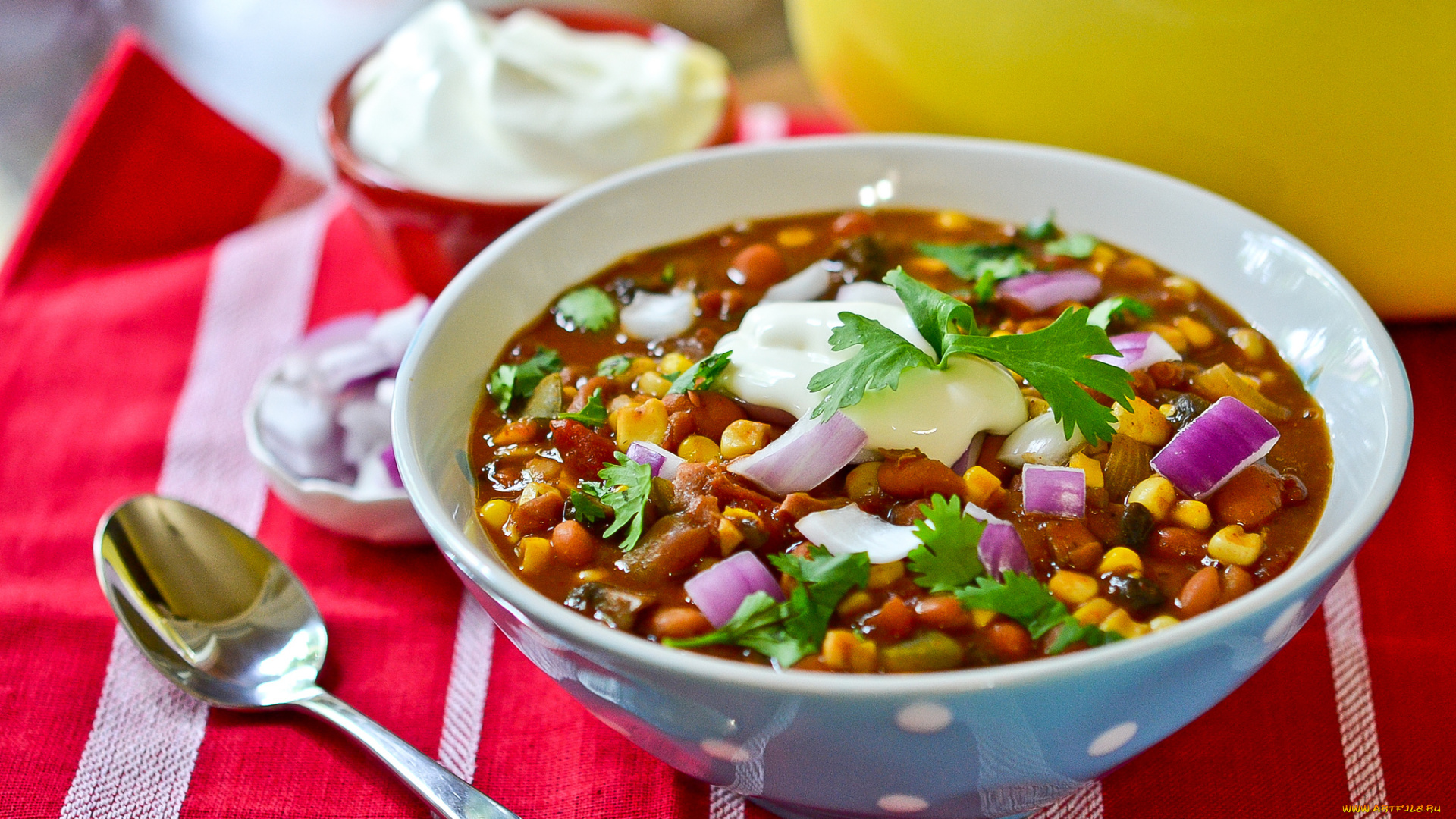 еда, первые, блюда, миска, суп, чили, ложка