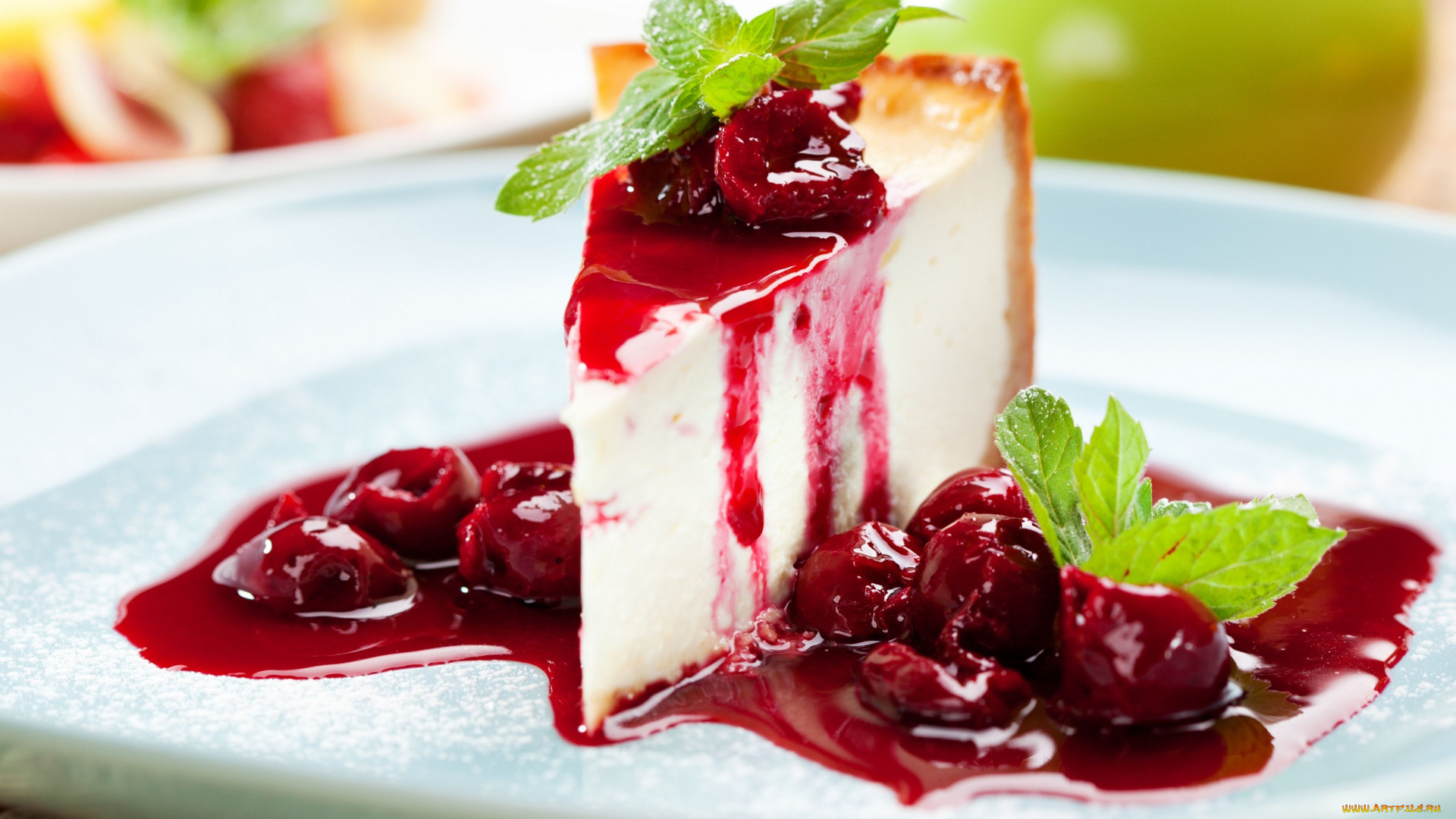 еда, пироги, мята, варенье, вишня