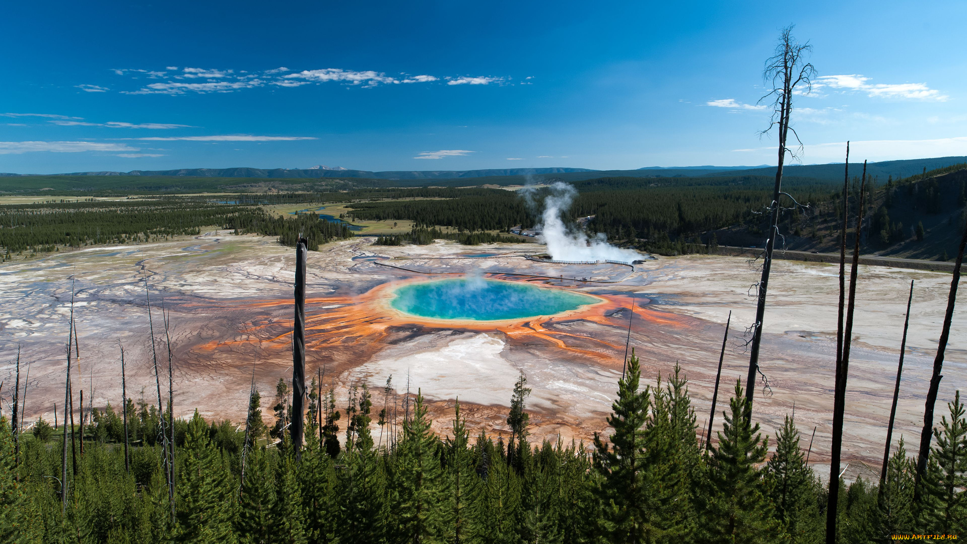 grand, prismatic, spring, yellowstone, national, park, природа, реки, озера, большой, призматический, источник, йеллоустон, панорама