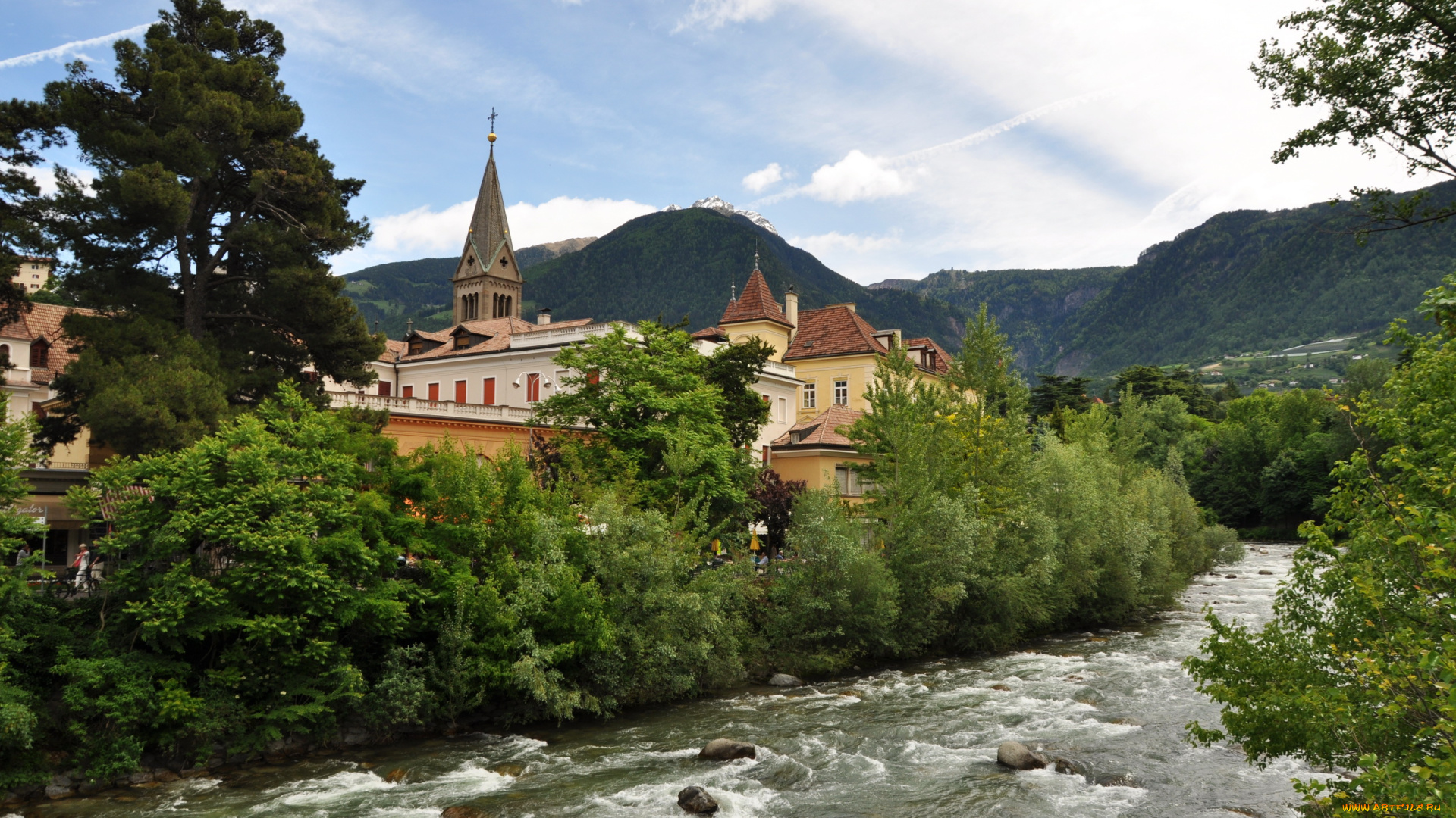 италия, merano, города, улицы, площади, набережные, дома, река