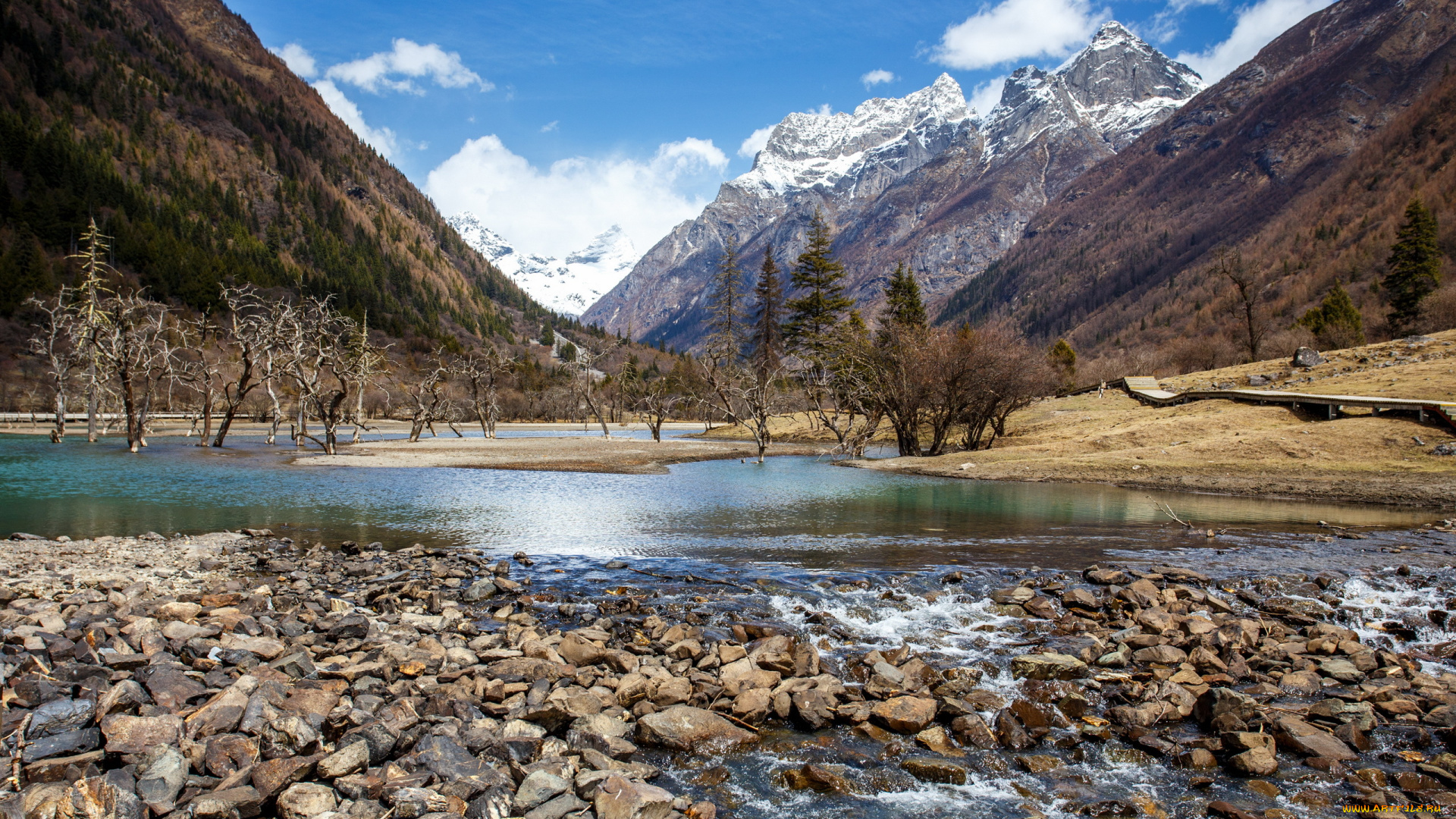 природа, реки, озера, горы, ущелье, река, камни, поток