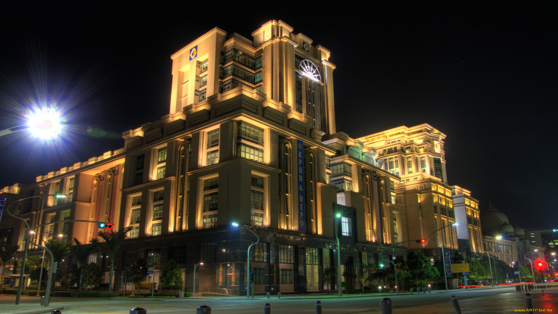 putrajaya, малайзия, города, огни, ночного, улица, ночь, дома