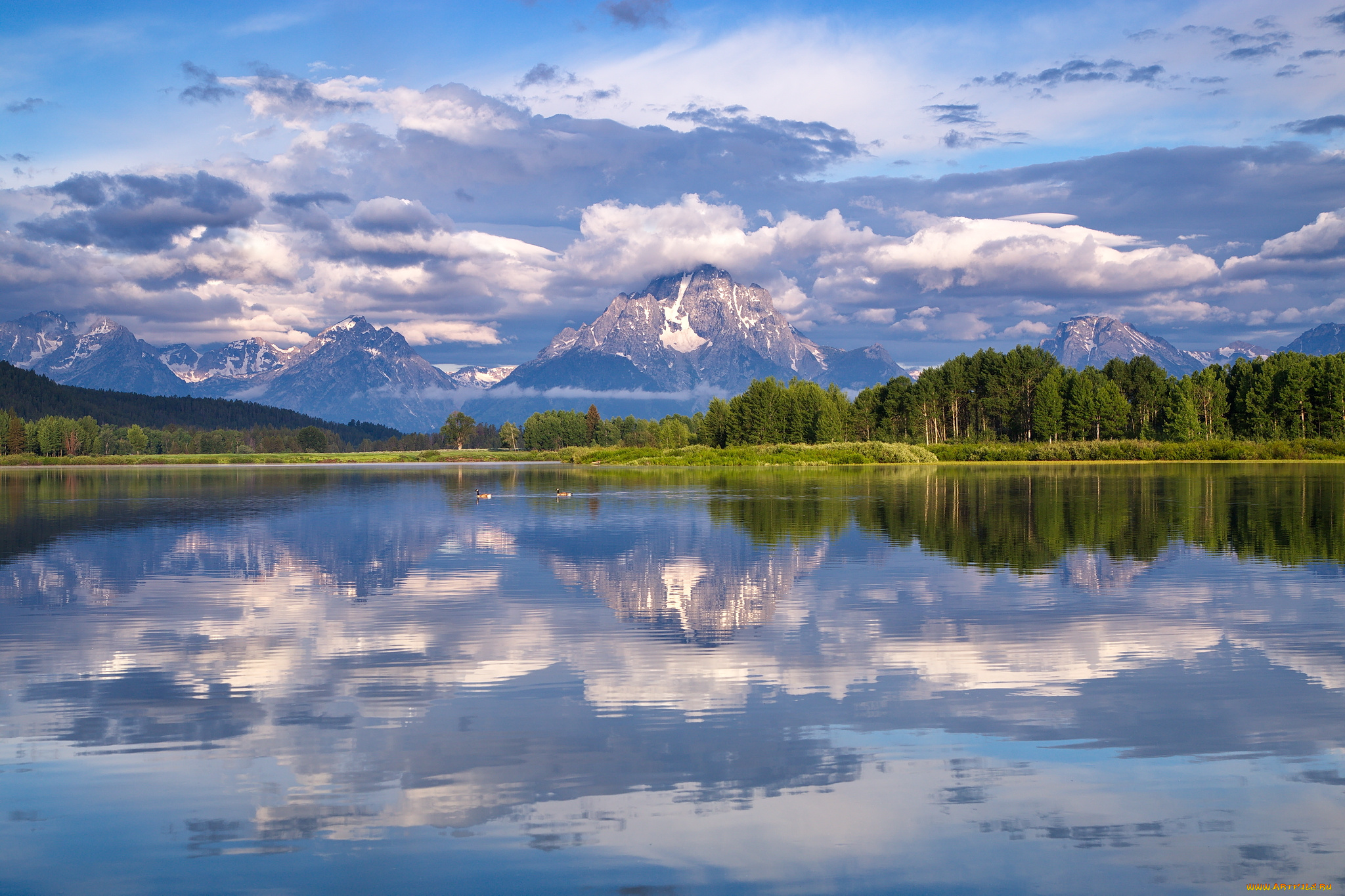 mount, moran, snake, river, grand, teton, national, park, природа, реки, озера, облака, гранд-титон, река, снейк, wyoming, гора, моран