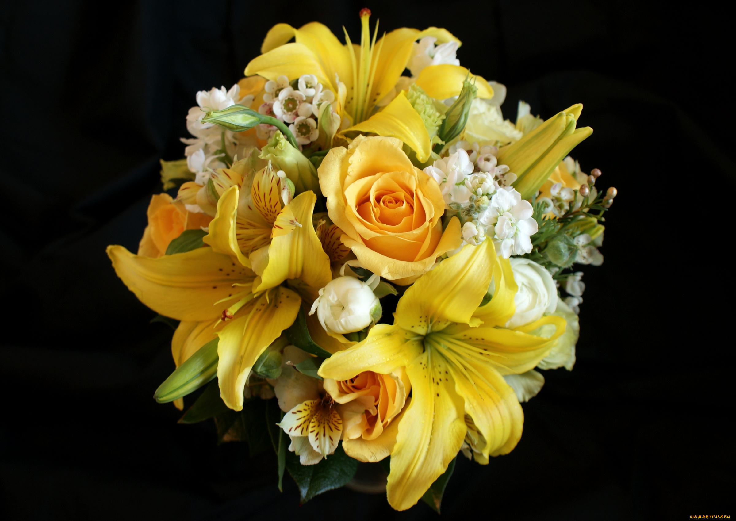 цветы, букеты, композиции, левкой, альстромерия, лилии, розы