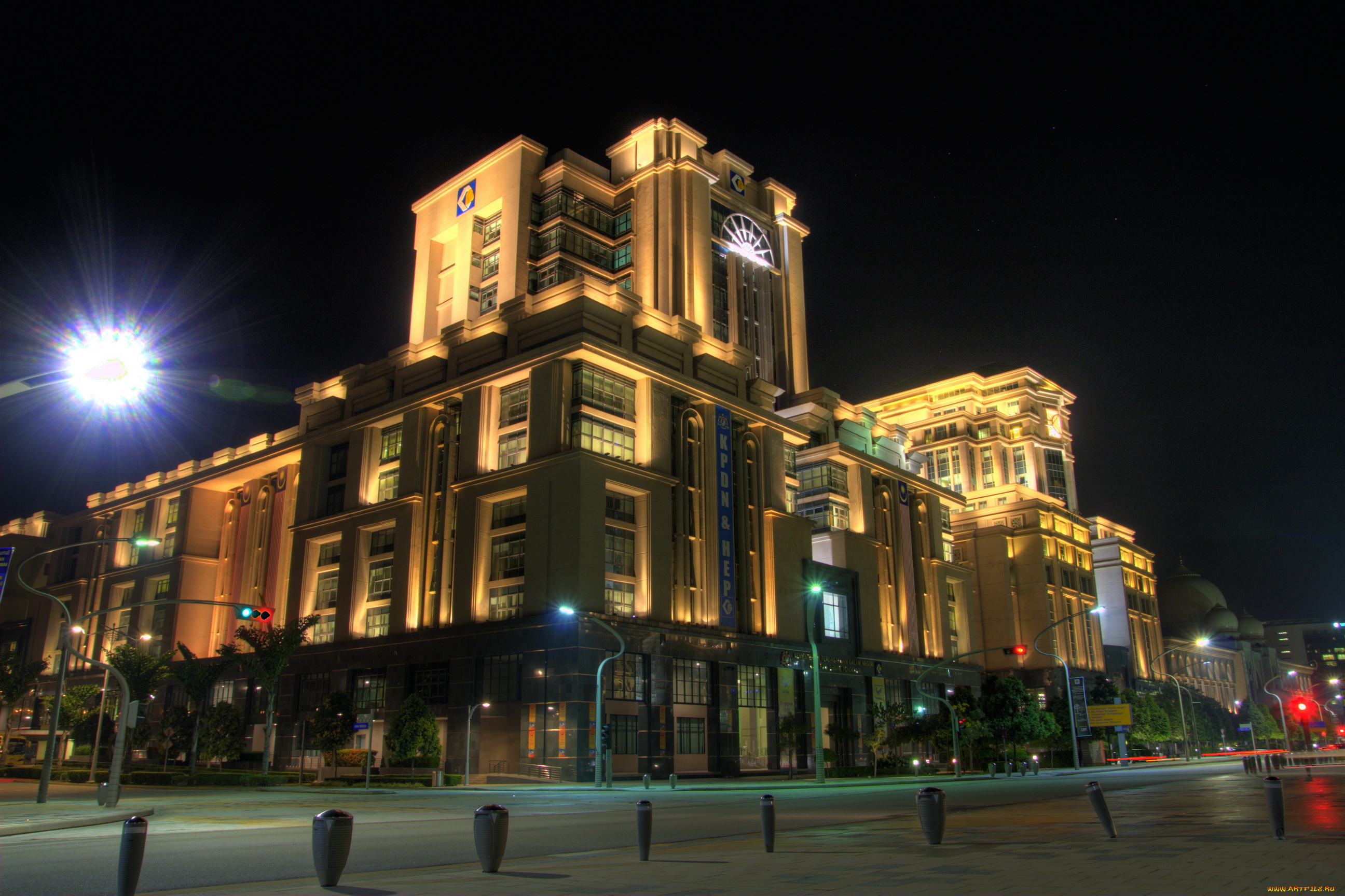 putrajaya, малайзия, города, огни, ночного, улица, ночь, дома