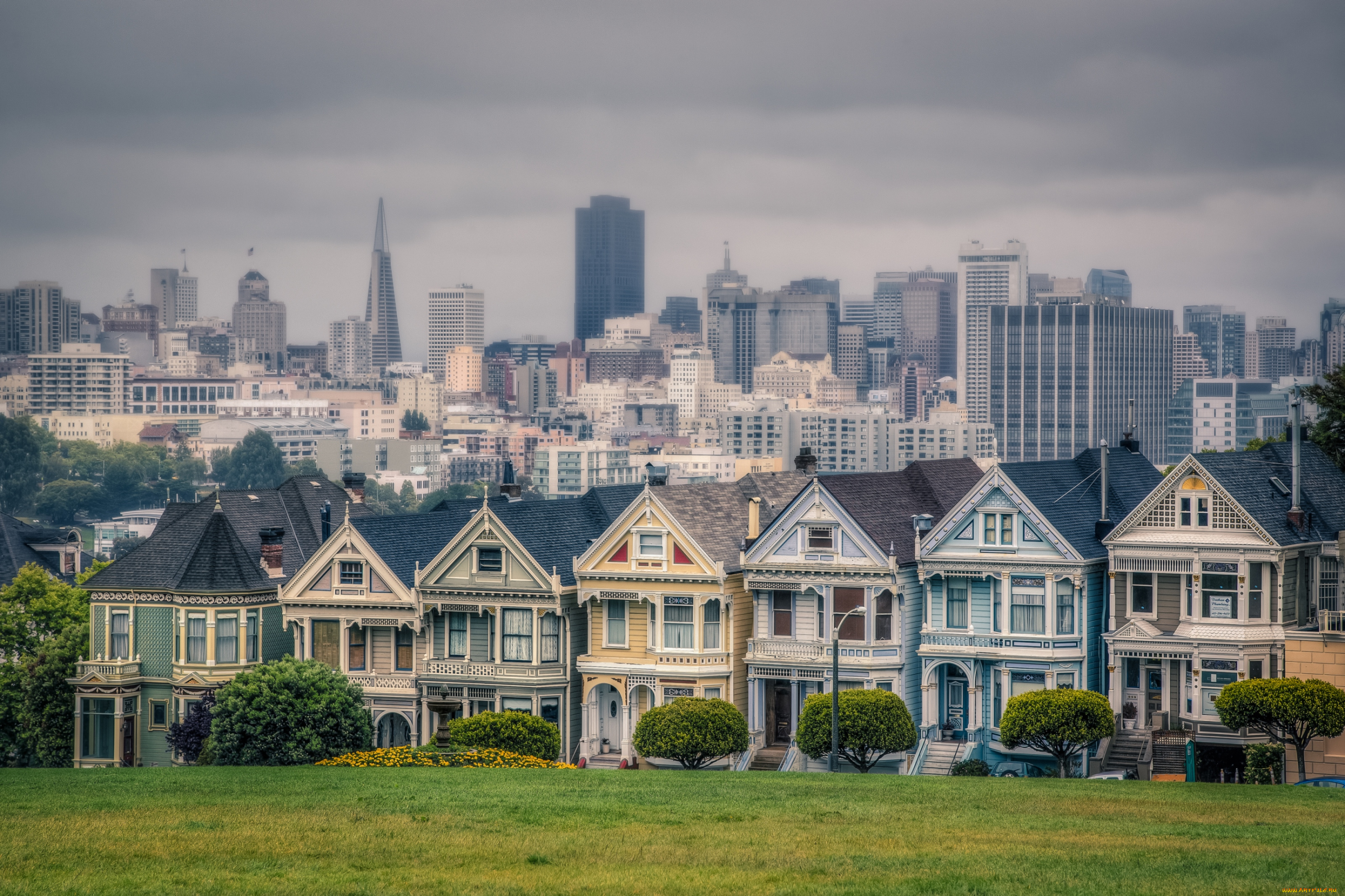 города, сан, франциско, сша, панорама, домики