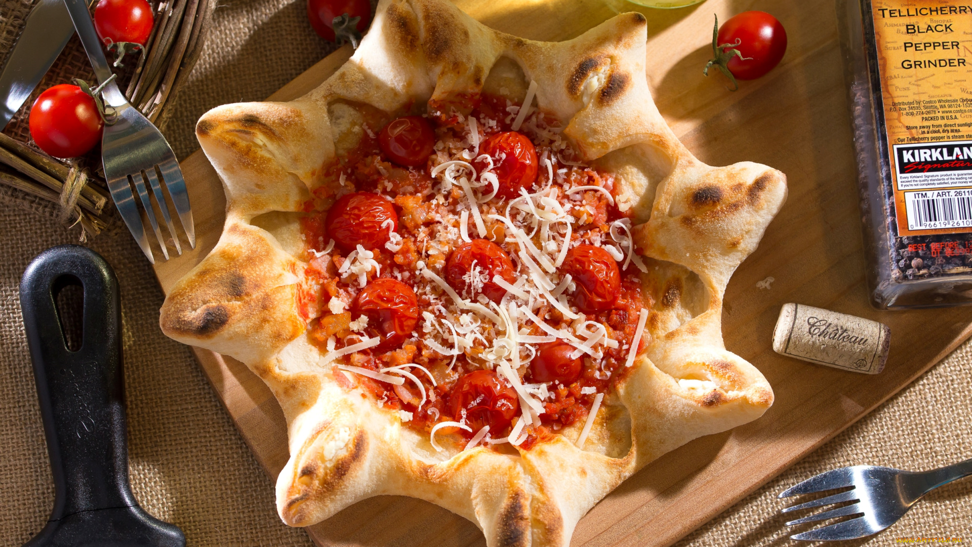 еда, пицца, помидоры